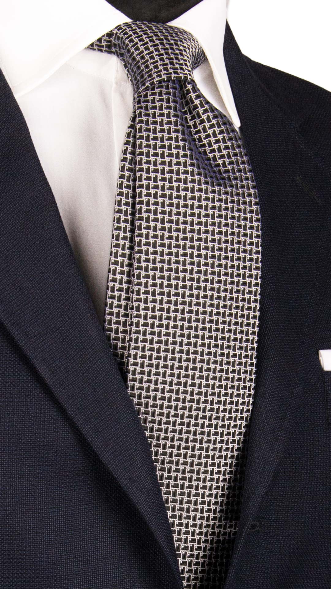 Cravatta da Cerimonia di Seta Nera Fantasia Grigio Argento CY6941 Made in Italy Graffeo Cravatte