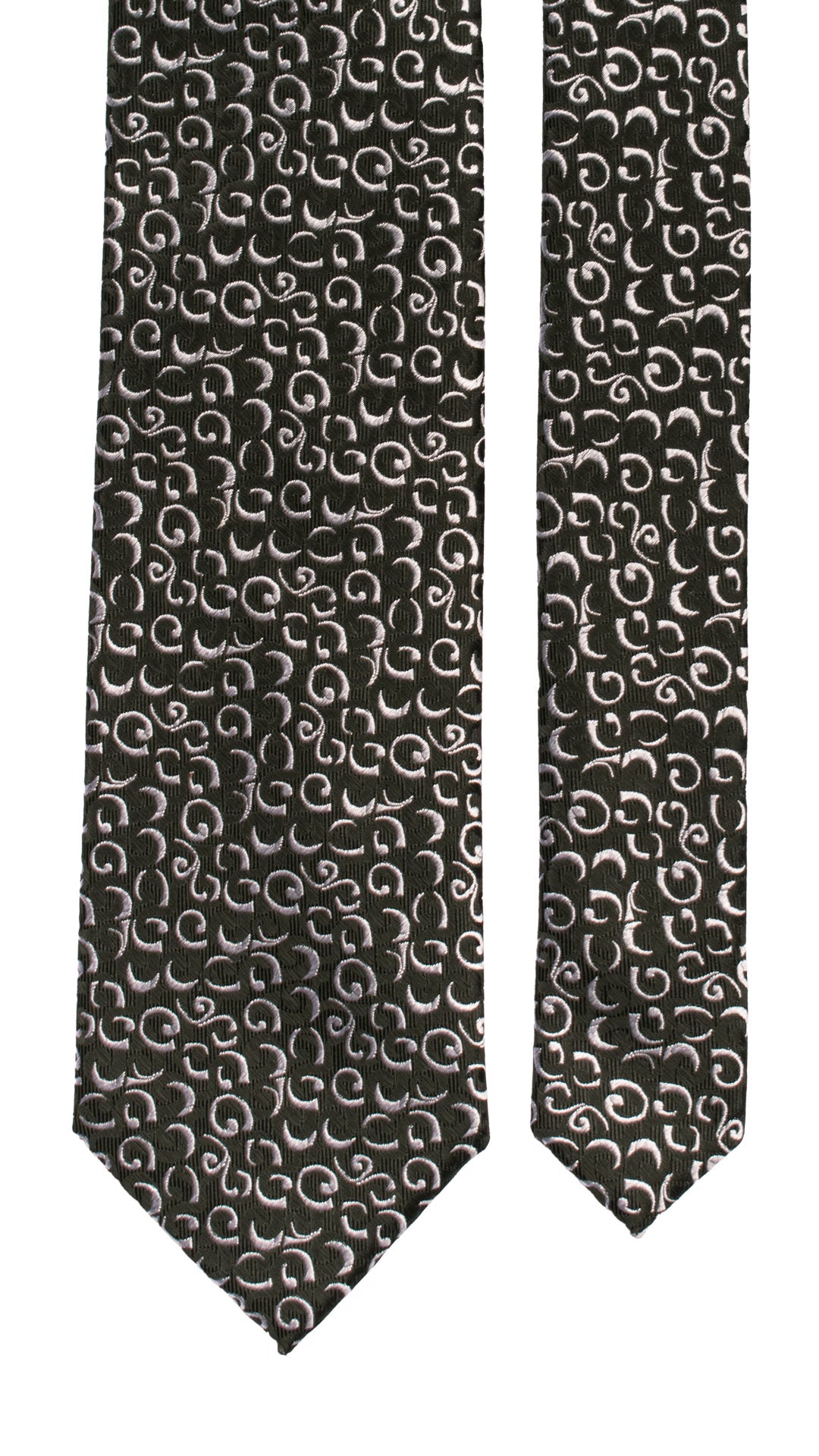 Cravatta da Cerimonia di Seta Nera Fantasia Grigio Argento CY6944 Pala