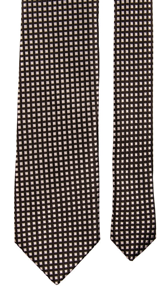 Cravatta da Cerimonia di Seta Nera Grigia Argento Fantasia CY6819 Pala