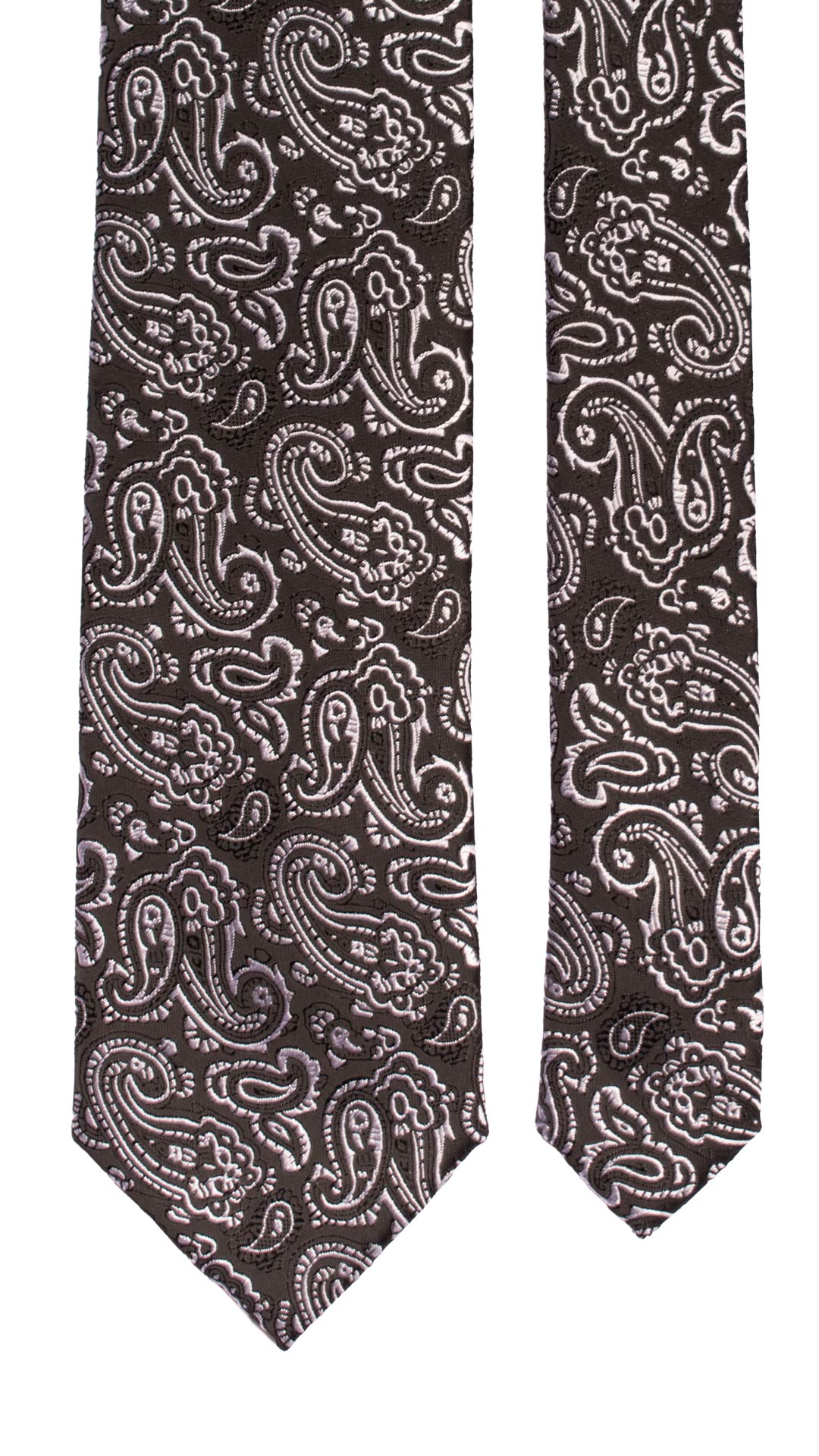 Cravatta da Cerimonia di Seta Nera Paisley Grigio Argento CY6953 Pala
