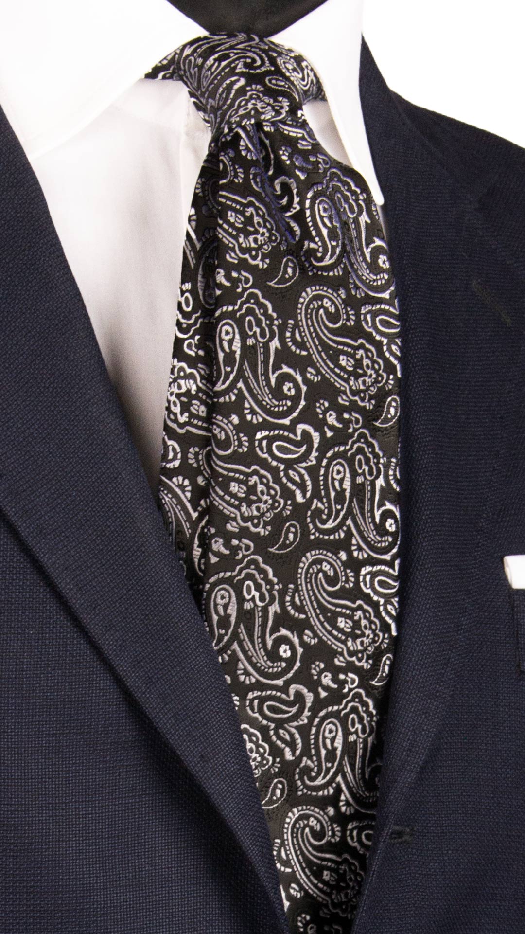 Cravatta da Cerimonia di Seta Nera Paisley Grigio Argento CY6953 Made in Italy Graffeo Cravatte