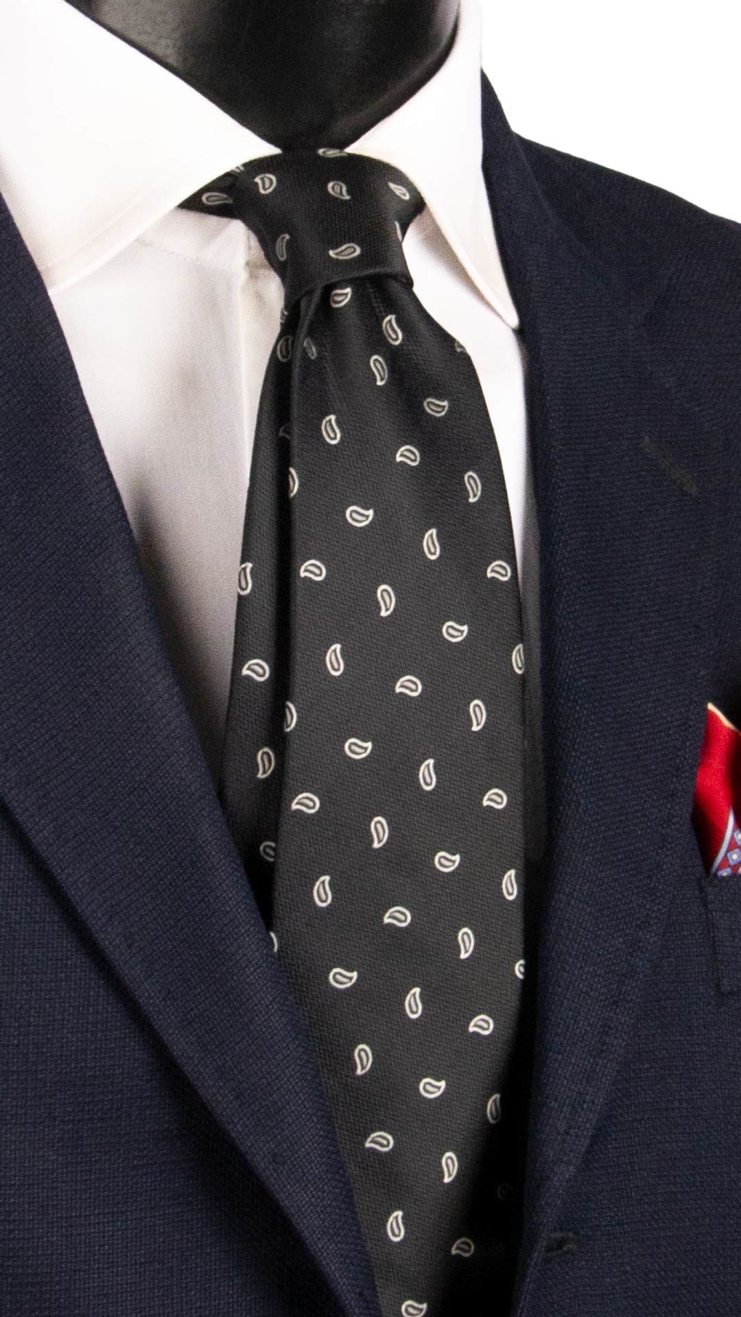 Cravatta da Cerimonia di Seta Nera Paisley Grigio Bianco CY1786 Graffeo Cravatte Made in Italy