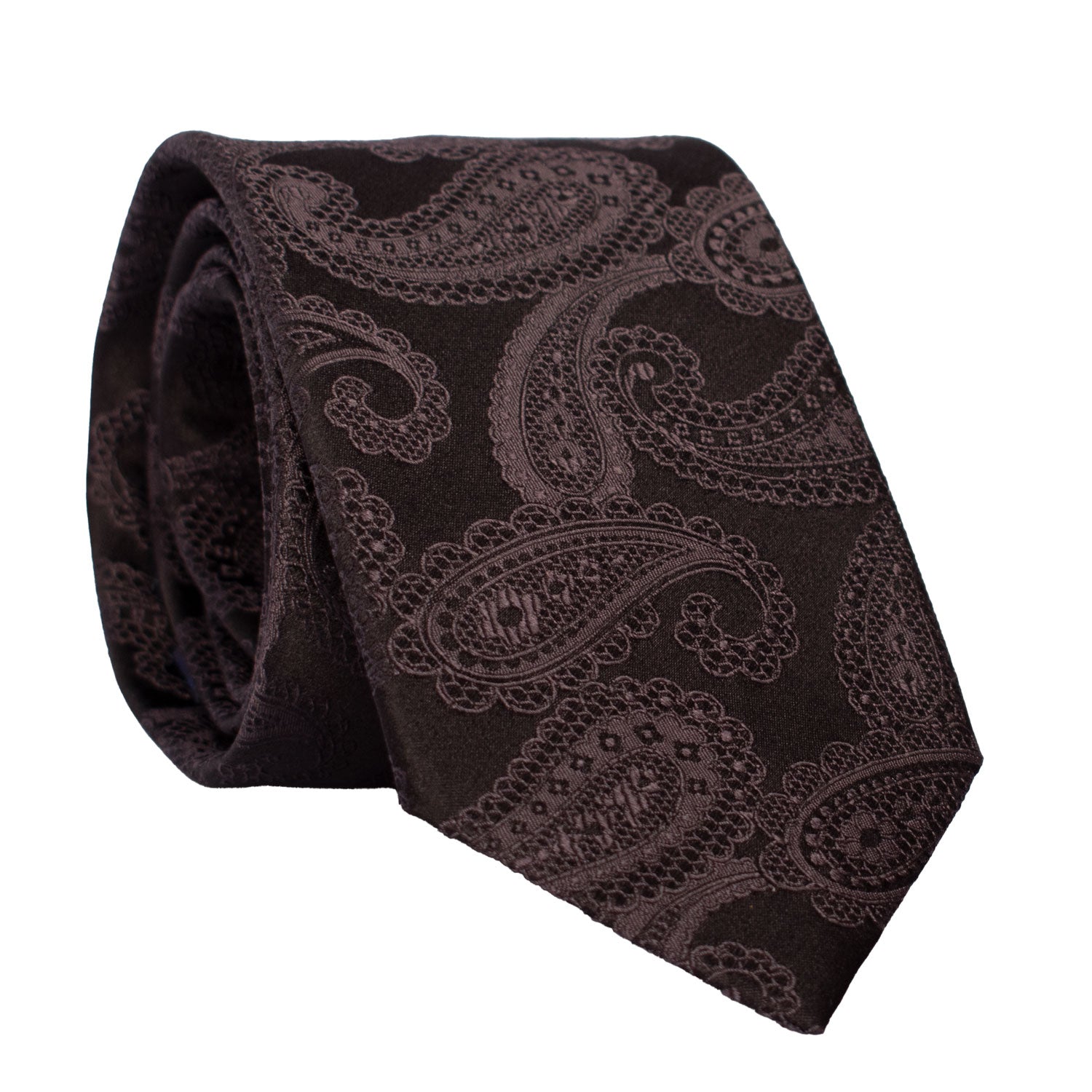 Cravatta da Cerimonia di Seta Nera Paisley Grigio Arrotolata