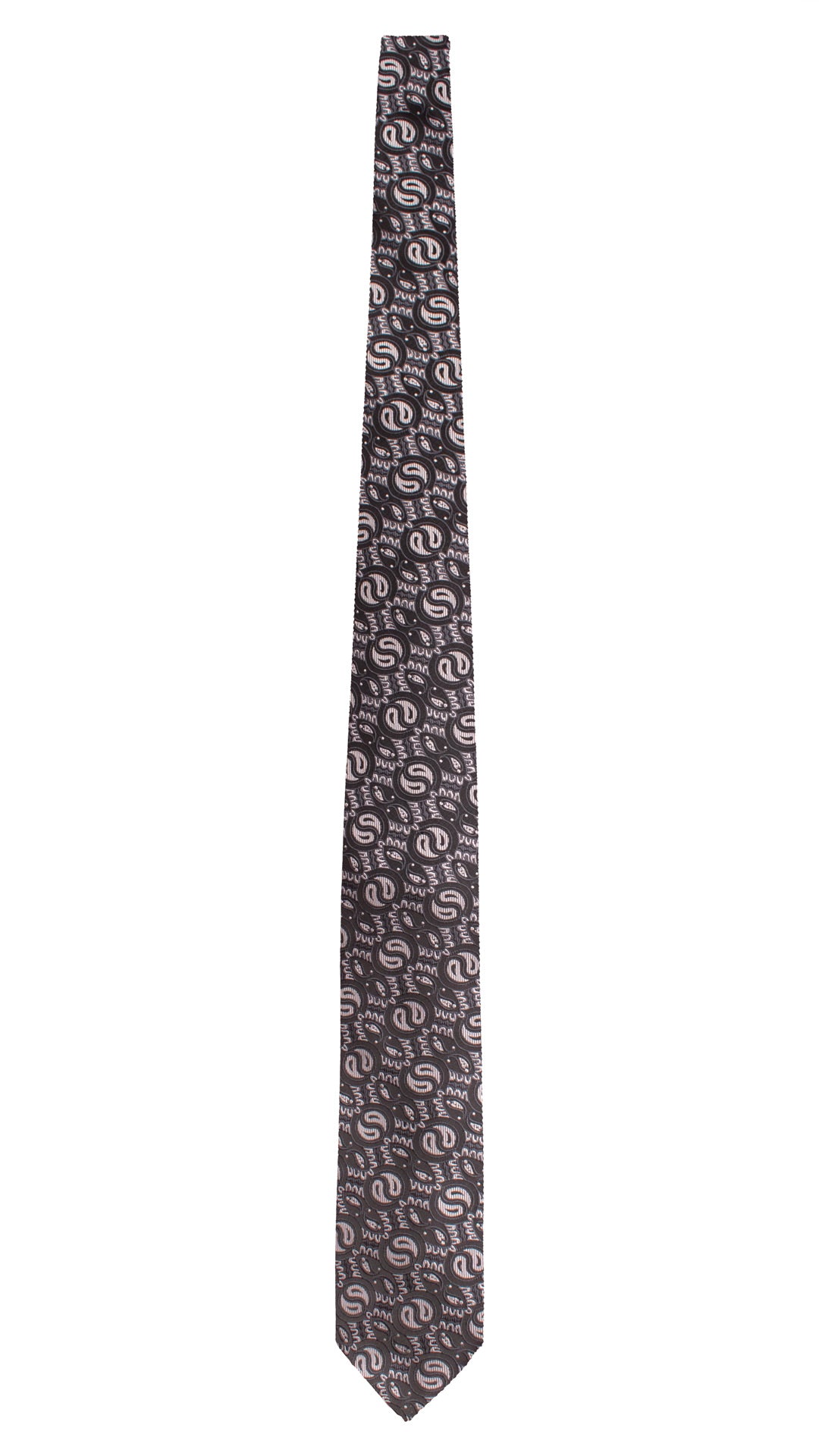 Cravatta da Cerimonia di Seta Nera Paisley Grigio Scuro Grigio Argento CY1540 Graffeo Cravatte Made in Italy Intera