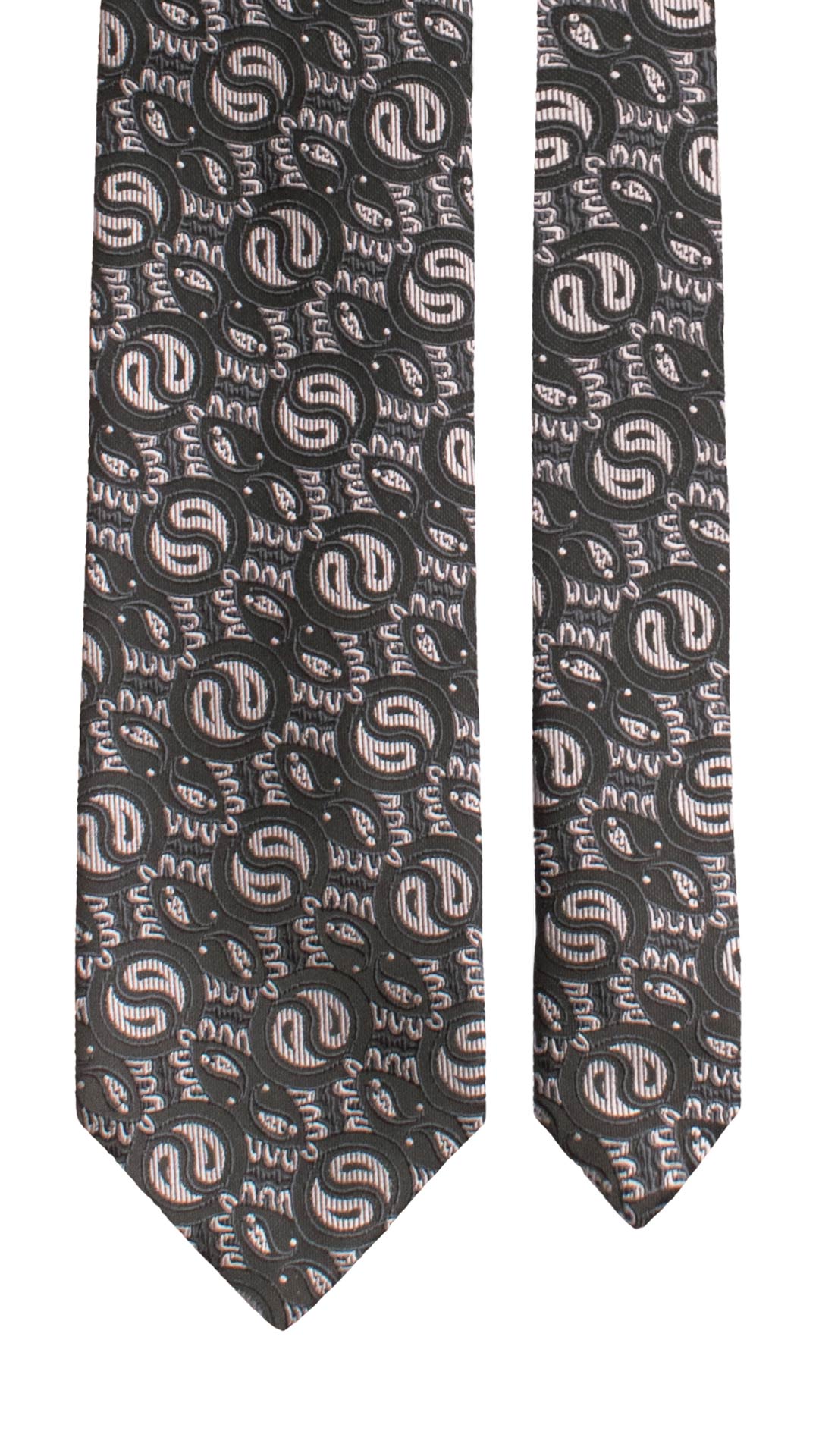 Cravatta da Cerimonia di Seta Nera Paisley Grigio Scuro Grigio Argento CY1540 Graffeo Cravatte Made in Italy Pala