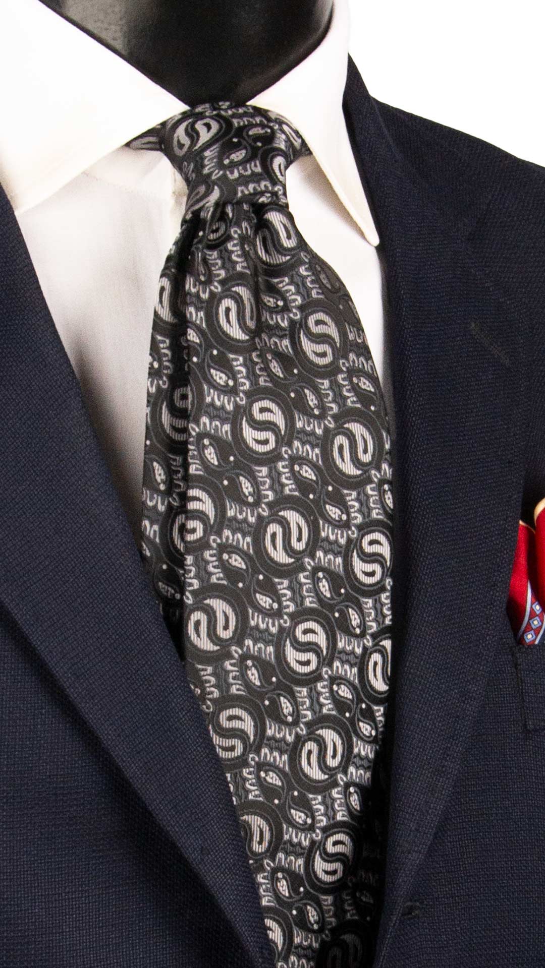Cravatta da Cerimonia di Seta Nera Paisley Grigio Scuro Grigio Argento CY1540 Graffeo Cravatte Made in Italy
