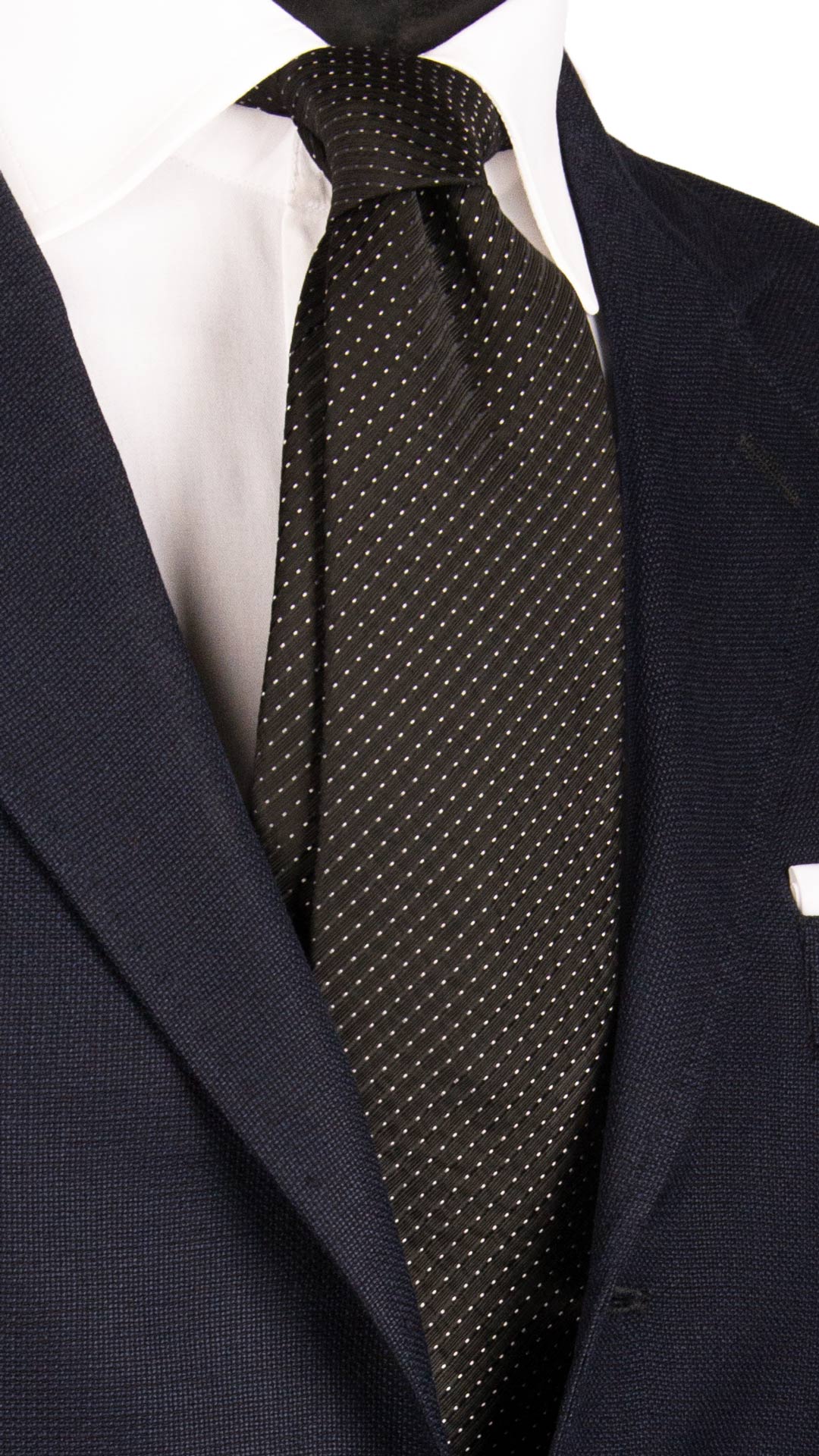 Cravatta da Cerimonia di Seta Nera Punto a Spillo Grigio Argento CY6947 Made in Italy Graffeo Cravatte