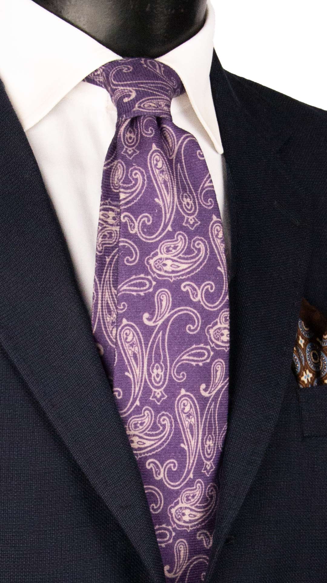 Cravatta di Cashmere Viola Paisley Bianco L1201 Made in Italy Graffeo Cravatte