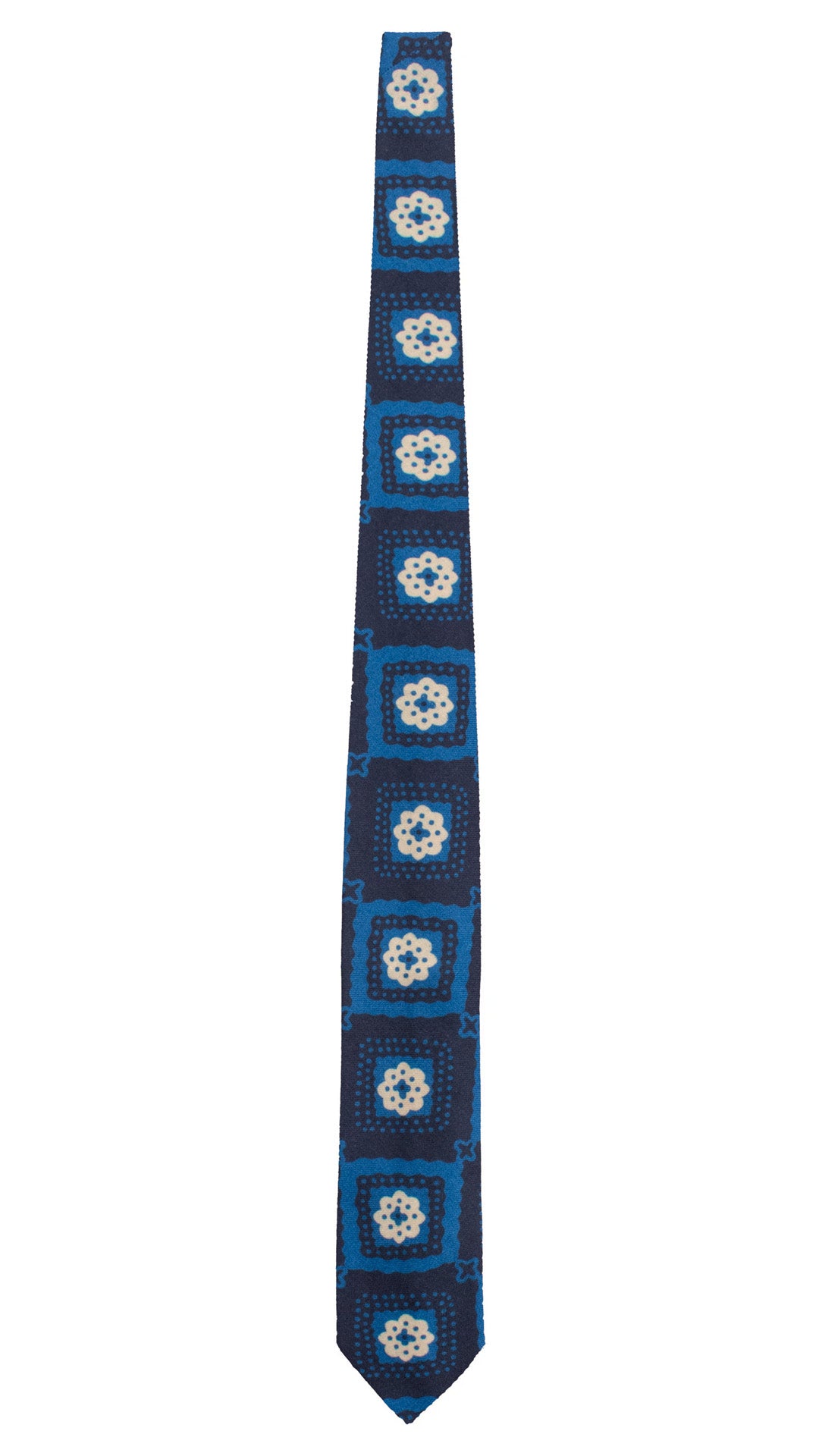 Cravatta di Lana Blu Fantasia Bluette Giallo Crema L1192 Made in Italy Graffeo Cravatte Intera