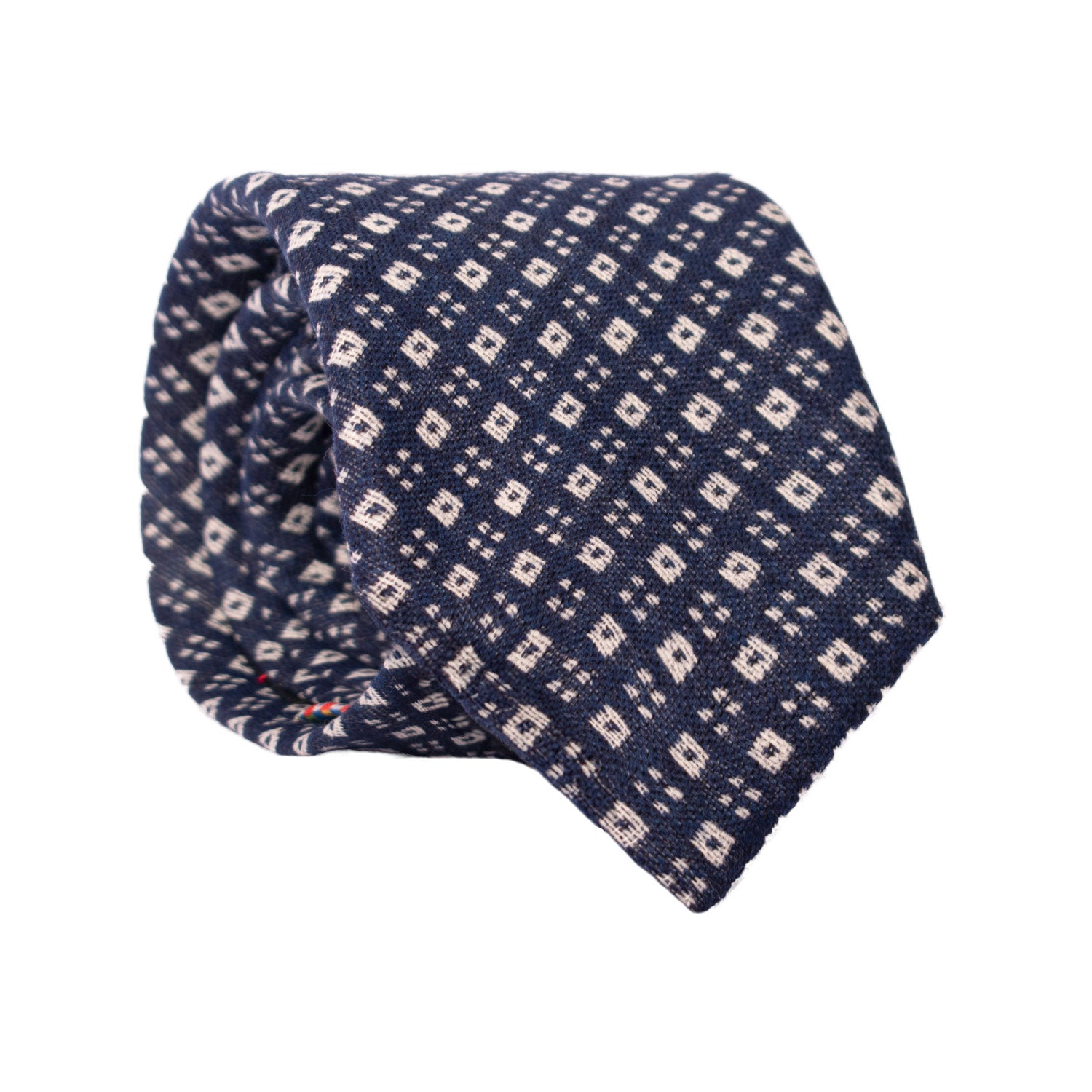 Cravatta di Lana Blu Navy Fantasia Bianca Made in italy Graffeo Cravatte Rotolo