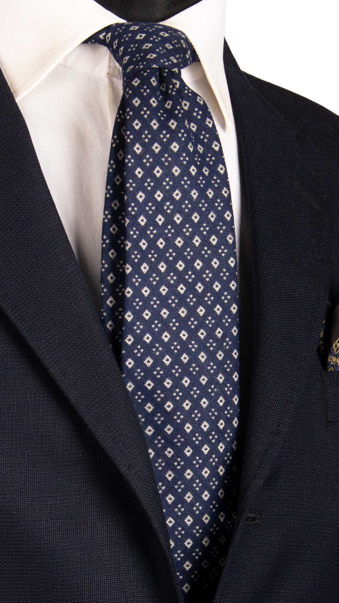 Cravatta di Lana Blu Navy Fantasia Bianca Made in italy Graffeo Cravatte