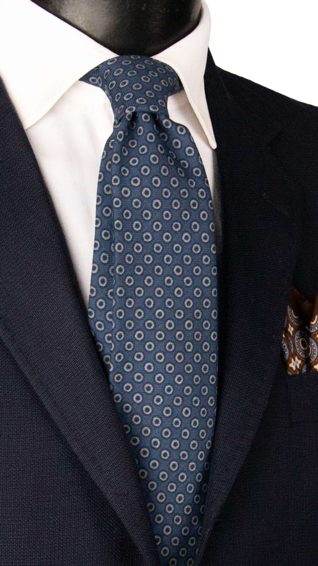 Cravatta di Lana Blu Navy Fantasia Grigio Tortora L1199 Made in Italy Graffeo Cravatte
