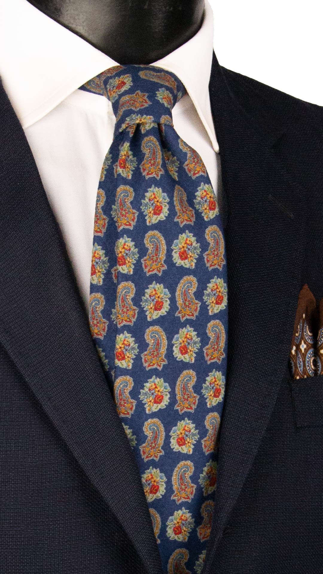 Cravatta di Lana Blu Navy Paisley Multicolor L1343 Made in Italy Graffeo Cravatte