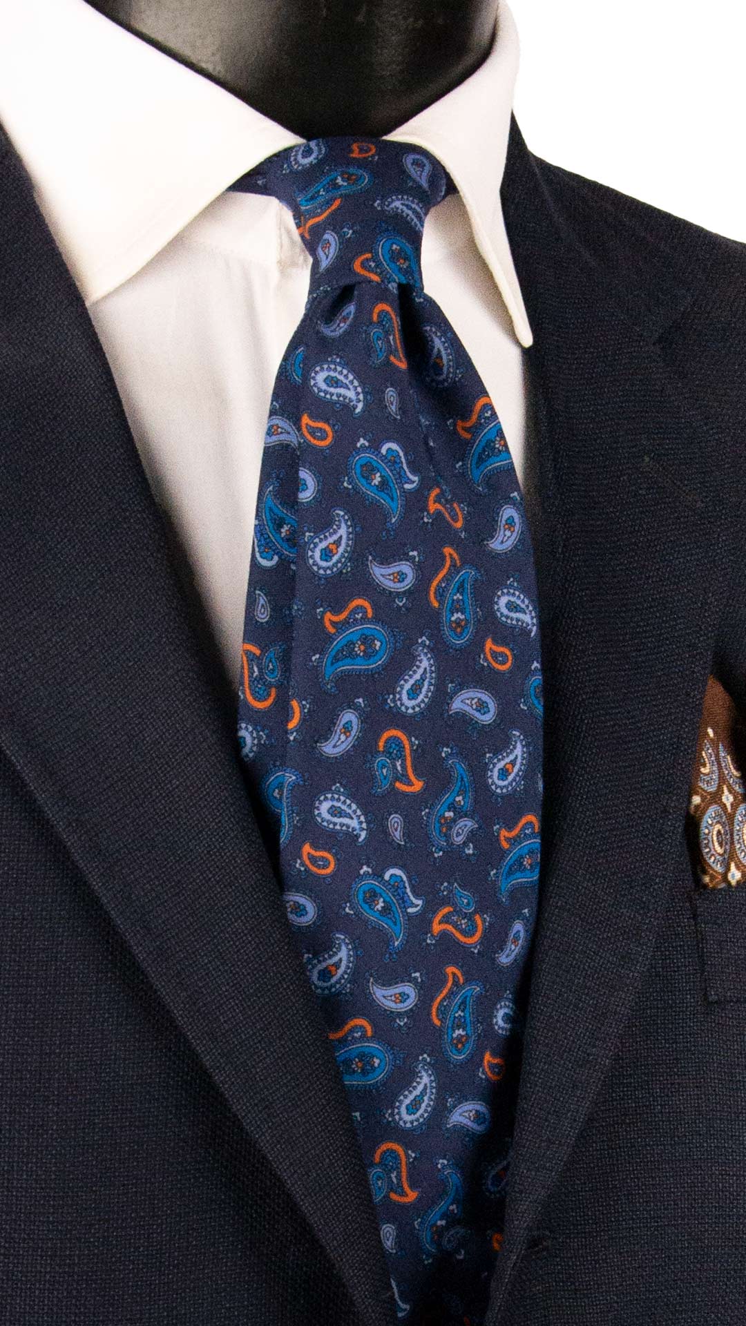 Cravatta di Lana Blu Navy Paisley Multicolor L1392 Made in Italy Graffeo Cravatte