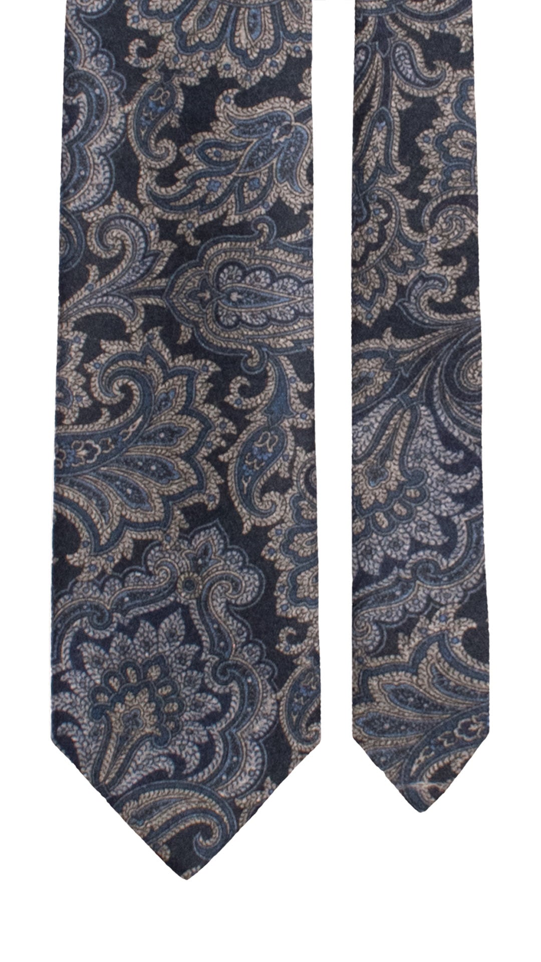 Cravatta di Lana Blu Paisley Grigio Tortora Bluette Celeste L1249 Made in Italy Graffeo Cravatte Pala
