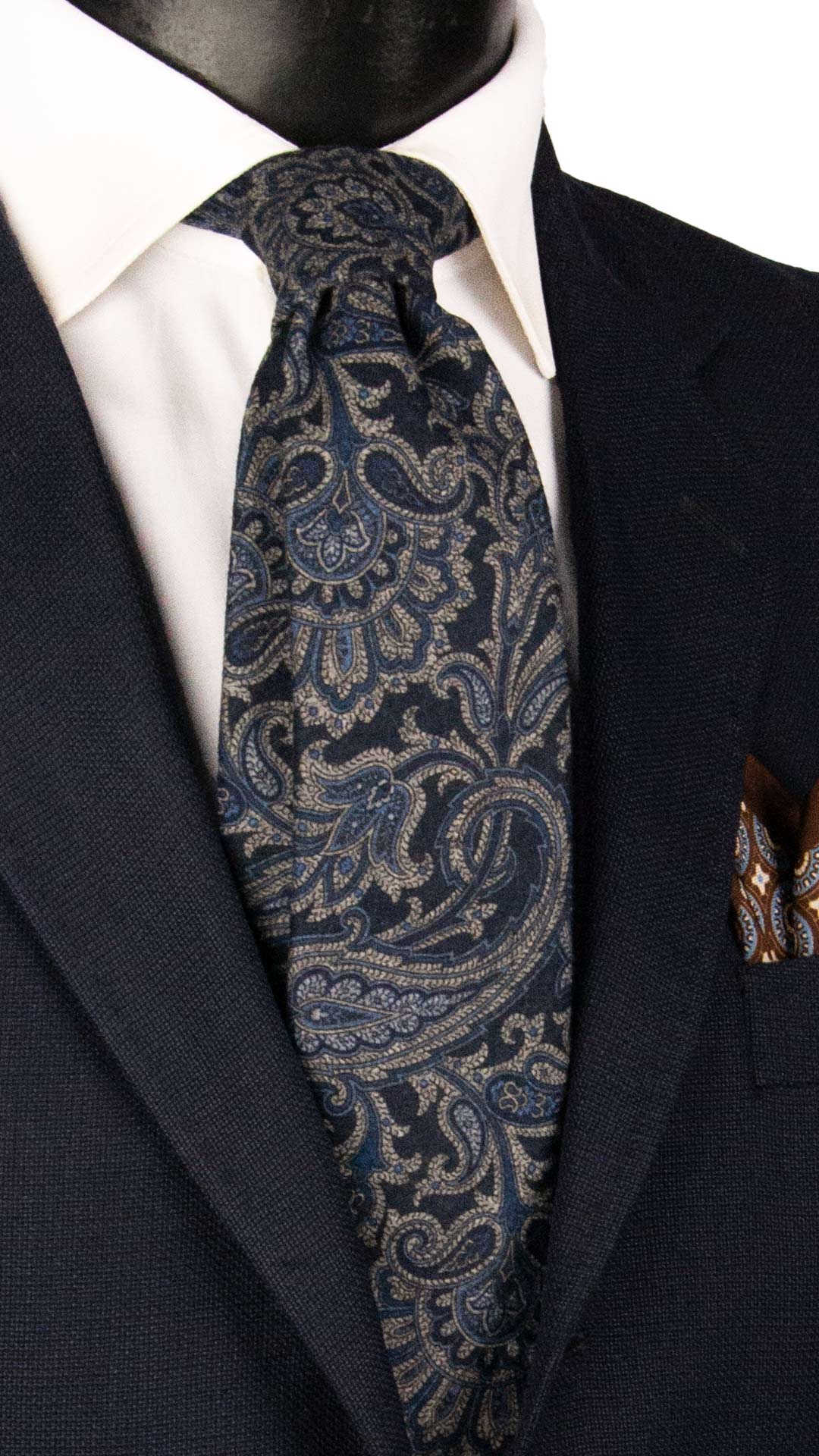 Cravatta di Lana Blu Paisley Grigio Tortora Bluette Celeste L1249 Made in Italy Graffeo Cravatte