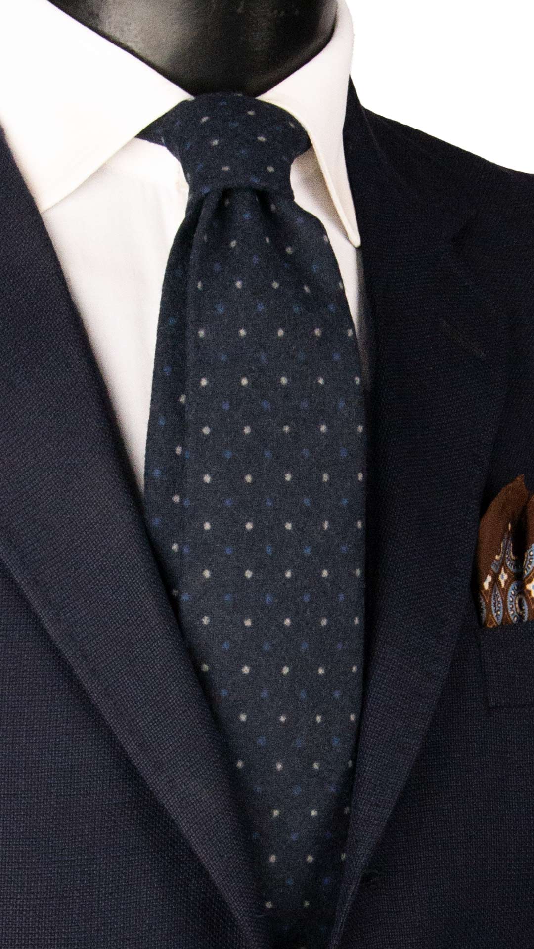 Cravatta di Lana Blu a Pois Blu Navy Grigi L1360 Made in Italy Graffeo Cravatte