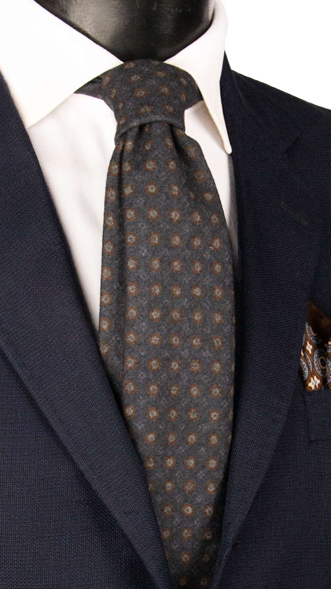 Cravatta di Lana Grigio Scuro Fantasia Marrone Grigio Ottanio L1213 Made in Italy Graffeo Cravatte