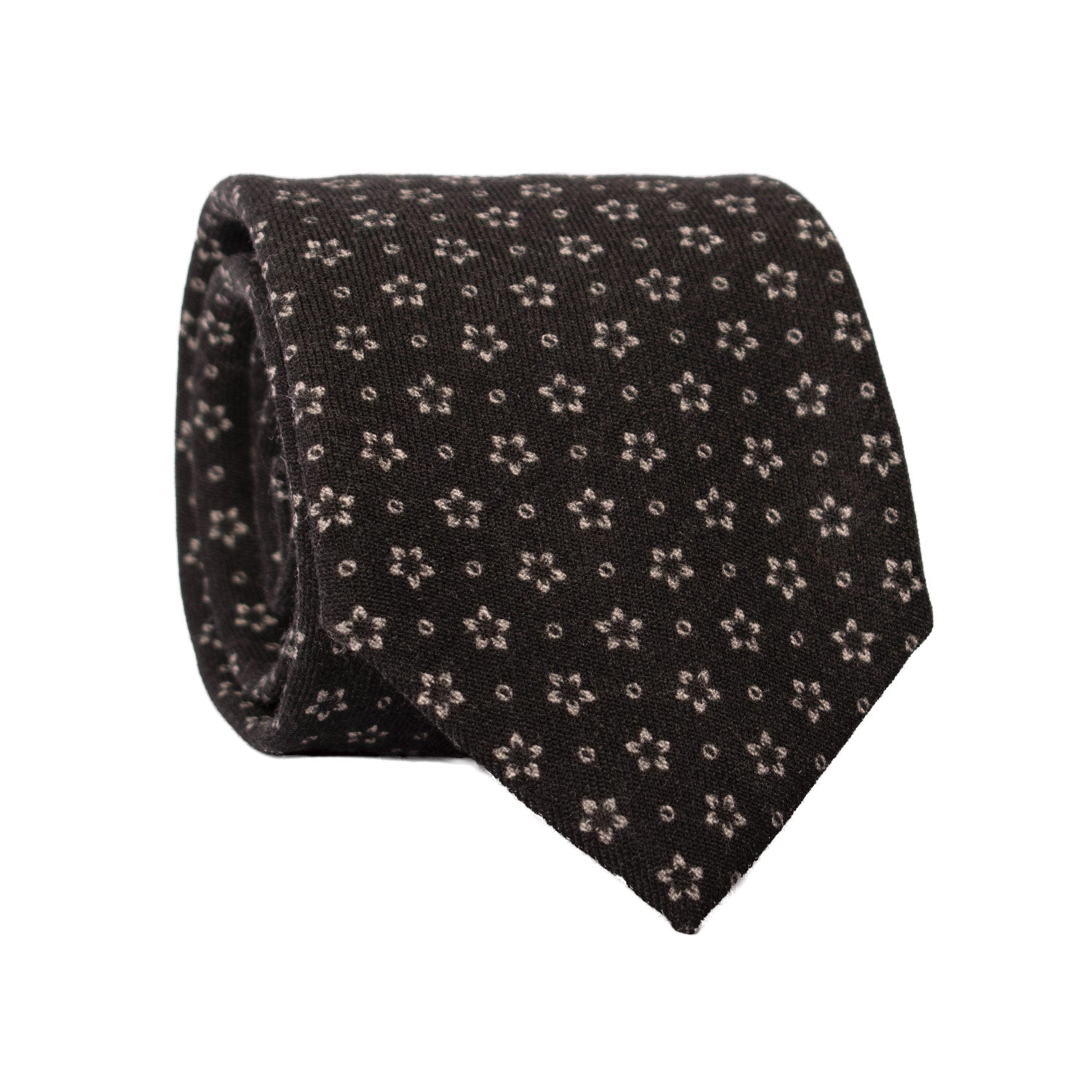Cravatta di Lana Nera a Fiori Grigi Made in Italy Graffeo Cravatte Rotolo