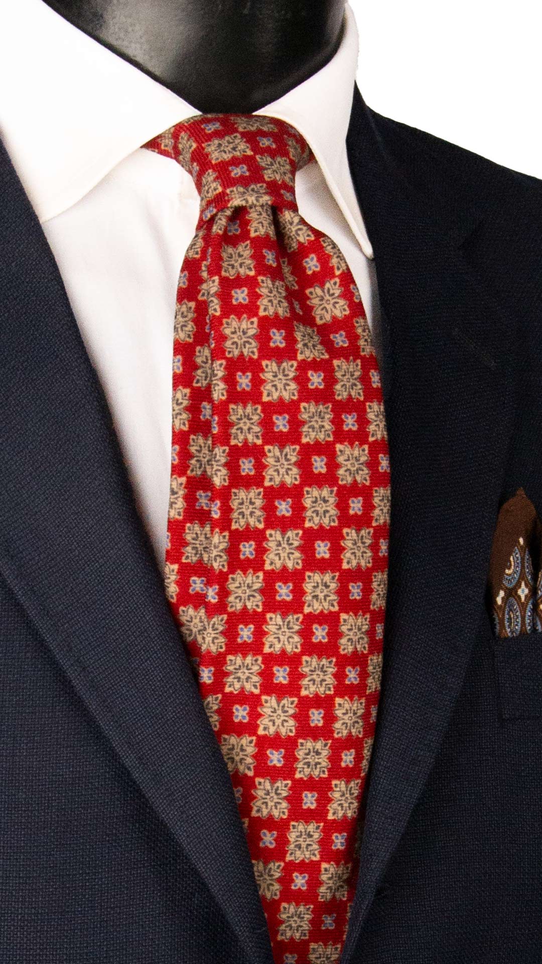 Man Red Wool Tie Beige Dark Blue Lavender Pattern L1345