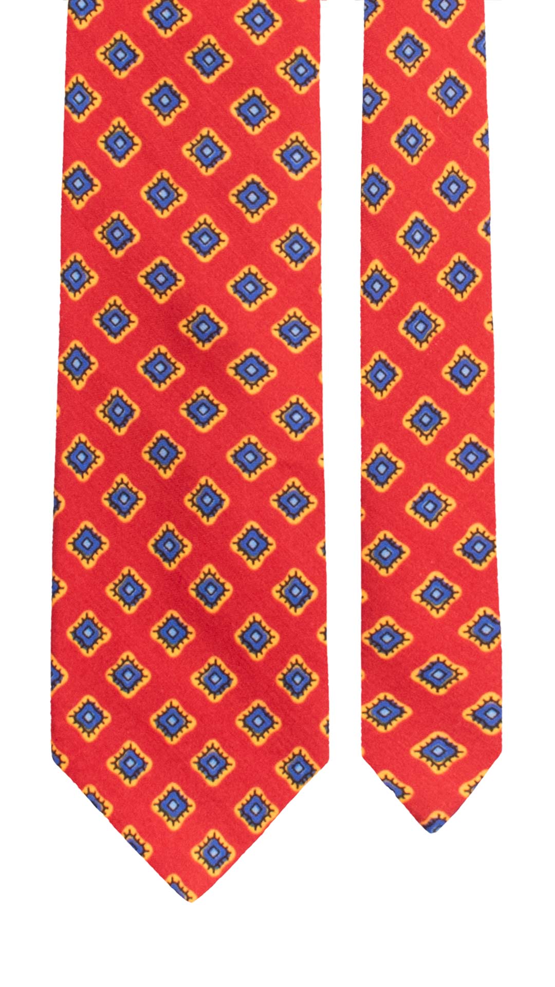 Cravatta di Lana Rossa Fantasia Bluette Celeste Arancione L1383 Made in Italy Graffeo Cravatte Pala