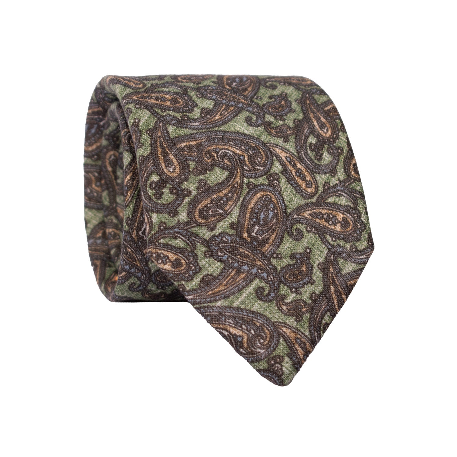 Man Green Linen Tie Multicolor Paisley LI4