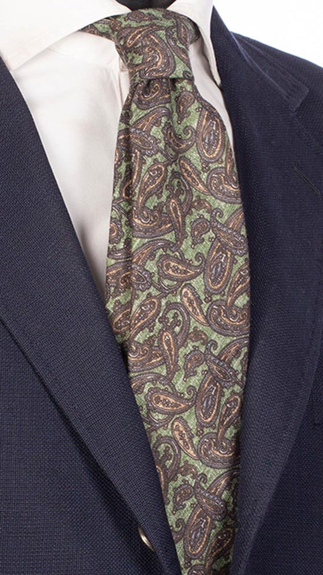 Cravatta di Lino Verde Paisley Multicolor LI4 Graffeo Cravatte Made in Italy