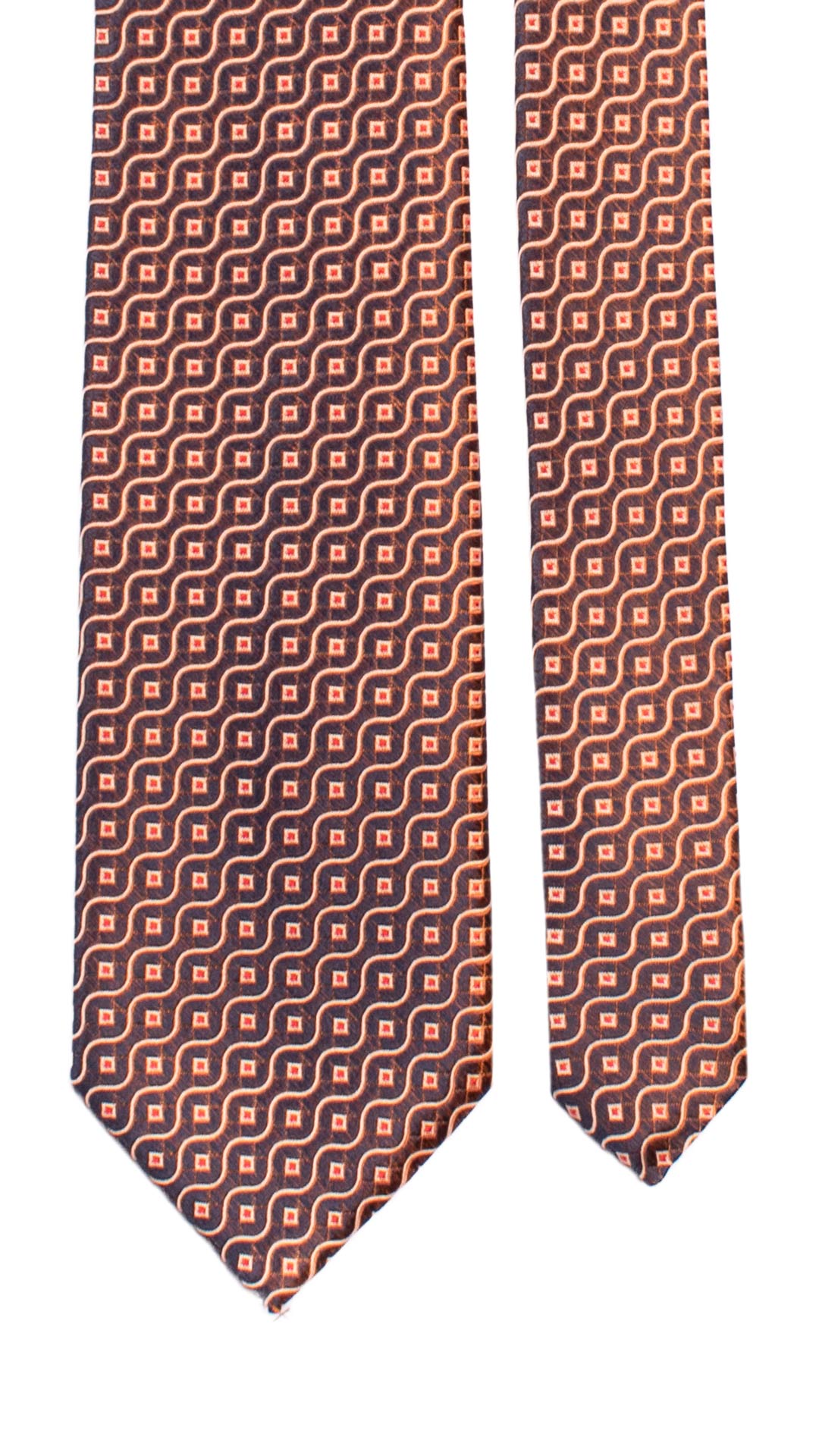 Cravatta di Seta Arancione Blu Cangiante Fantasia Bianca Rossa 7268 Graffeo Cravatte Made in Italy Pala