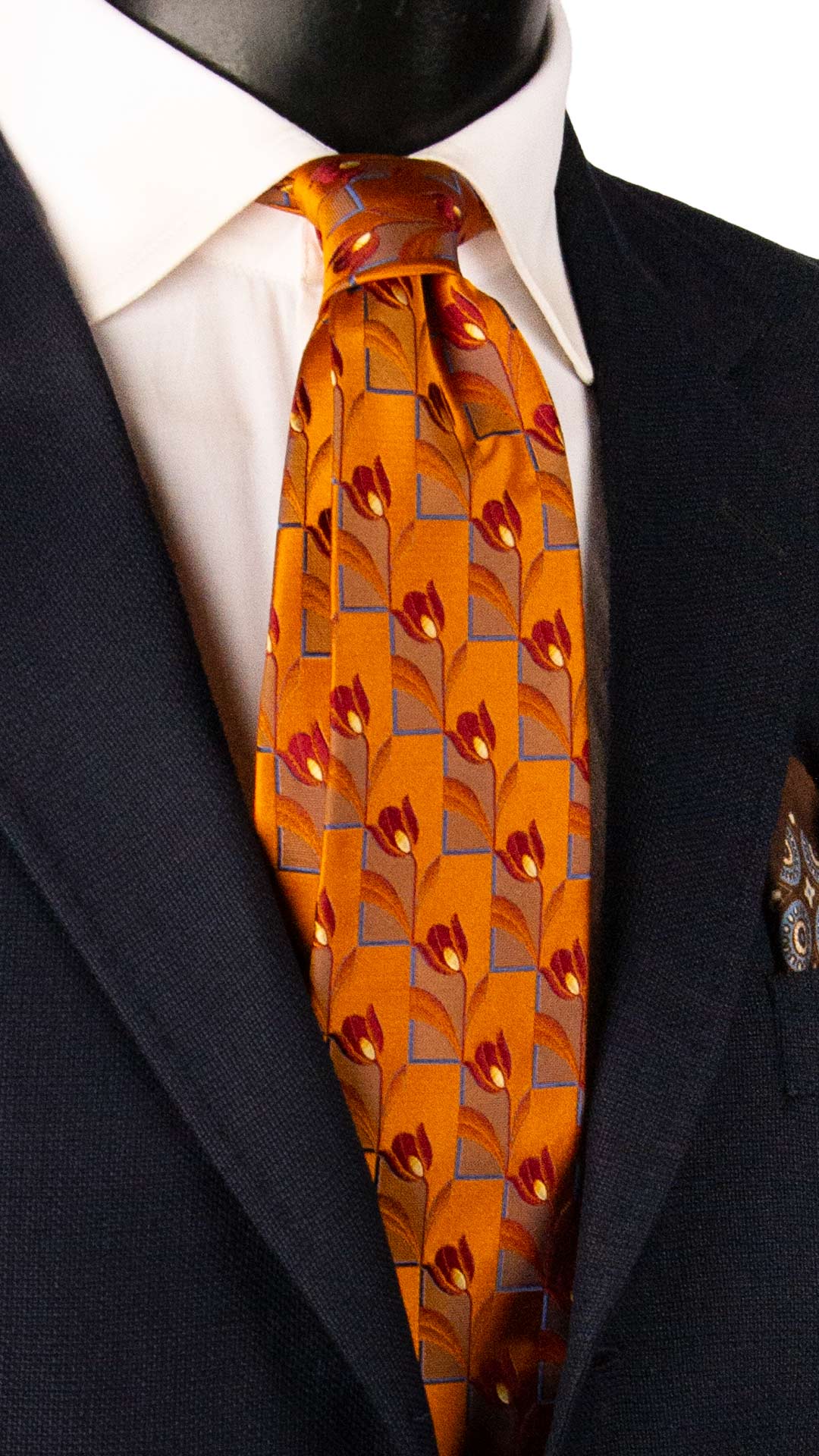 Cravatta di Seta Arancione Scuro a Fiori Rosso Bordeaux Avorio Bluette AN8099 Made in Italy Graffeo Cravatte