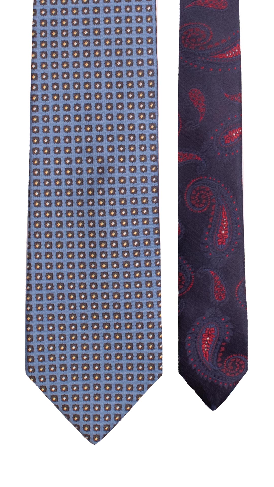 Cravatta di Seta Azzurra Fantasia Blu Grigio Argento Avorio Nodo in Contrasto Marrone Fantasia Rossa Celeste Bianca N3331 Graffeo Cravatte Made in Italy Pala