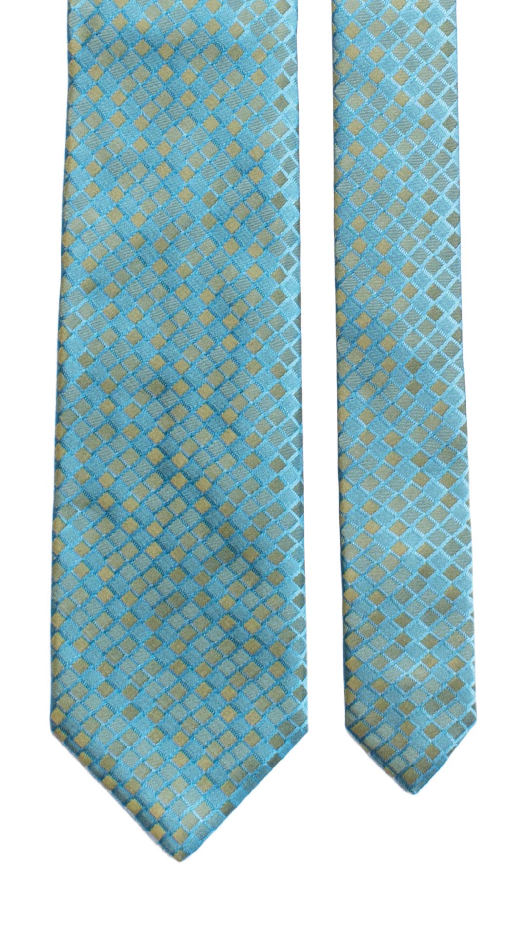 Cravatta di Seta Azzurra Fantasia Verde 7242 Graffeo Cravatte Made in Italy Pala