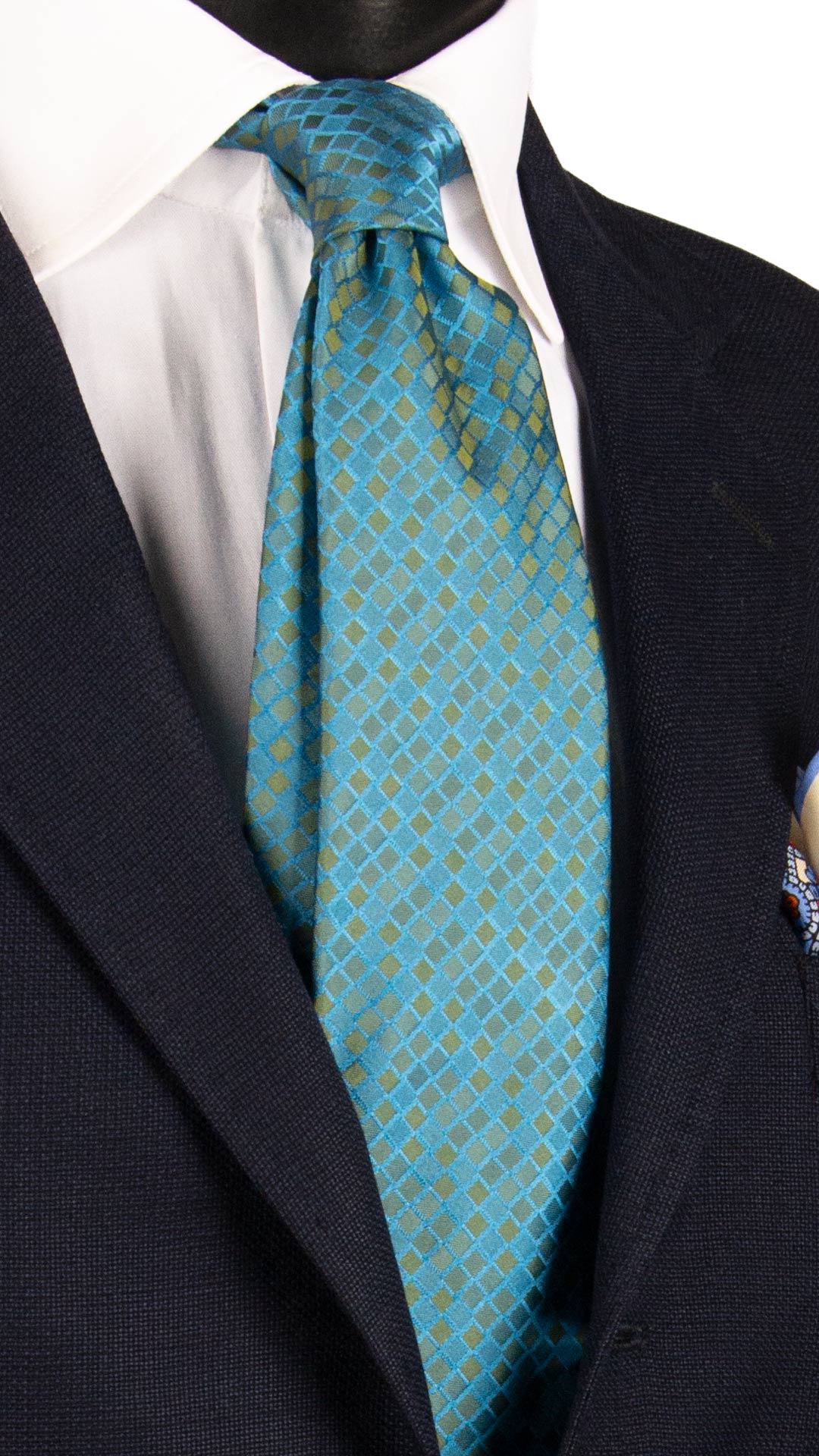 Cravatta di Seta Azzurra Fantasia Verde 7242 Graffeo Cravatte Made in Italy