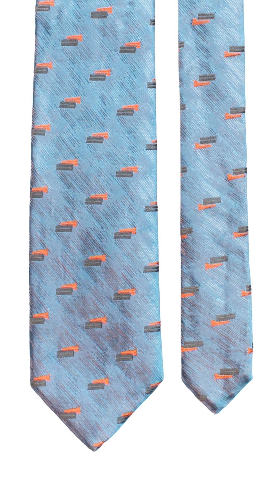 Cravatta di Seta Azzurra Lurex Fantasia Arancione Grigio Scuro 7239 Graffeo Cravatte Made in Italy Pala