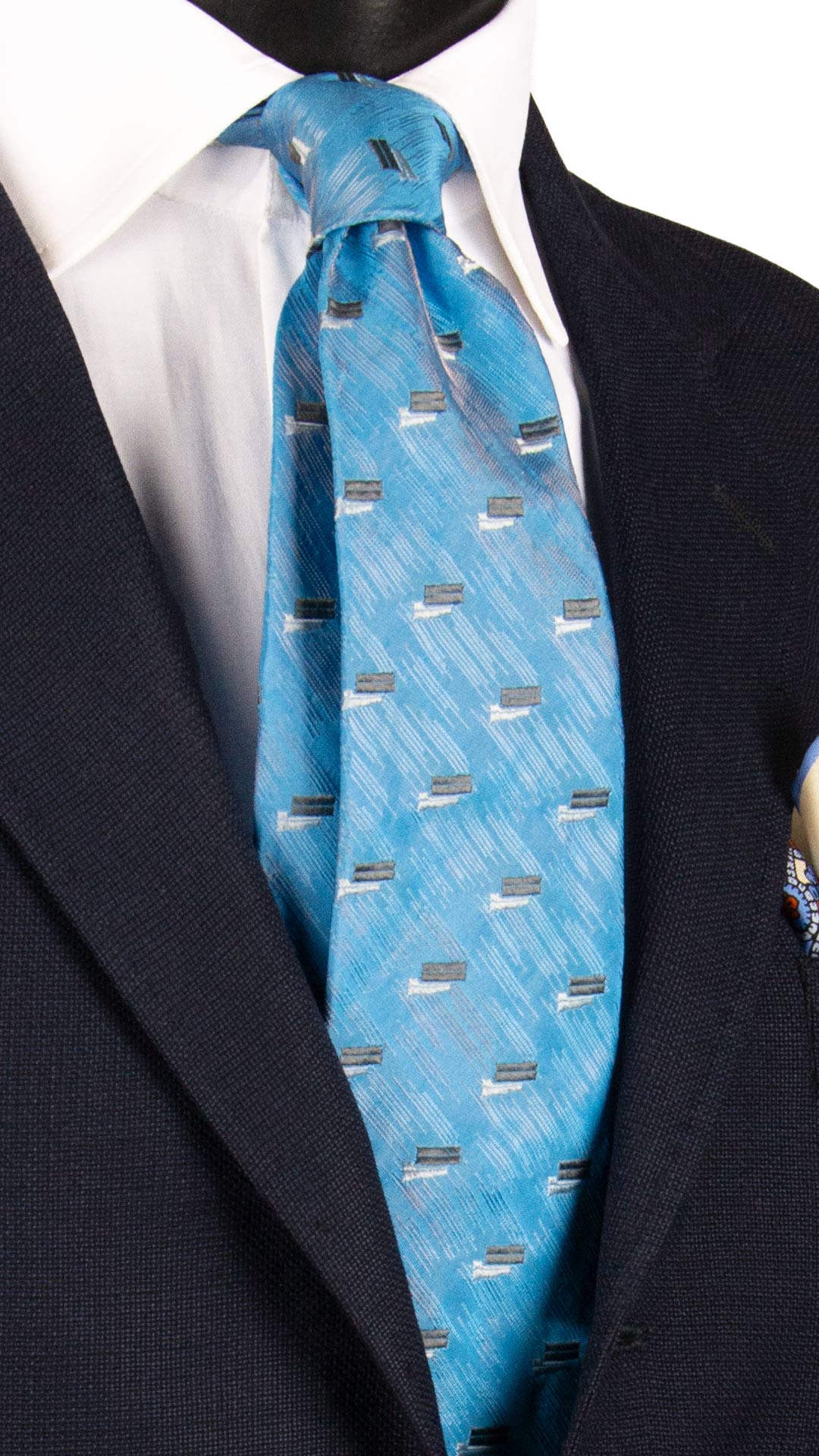 Cravatta di Seta Azzurra Lurex Fantasia Grigio Perla Grigio Scuro 7235 Graffeo Cravatte Made in Italy