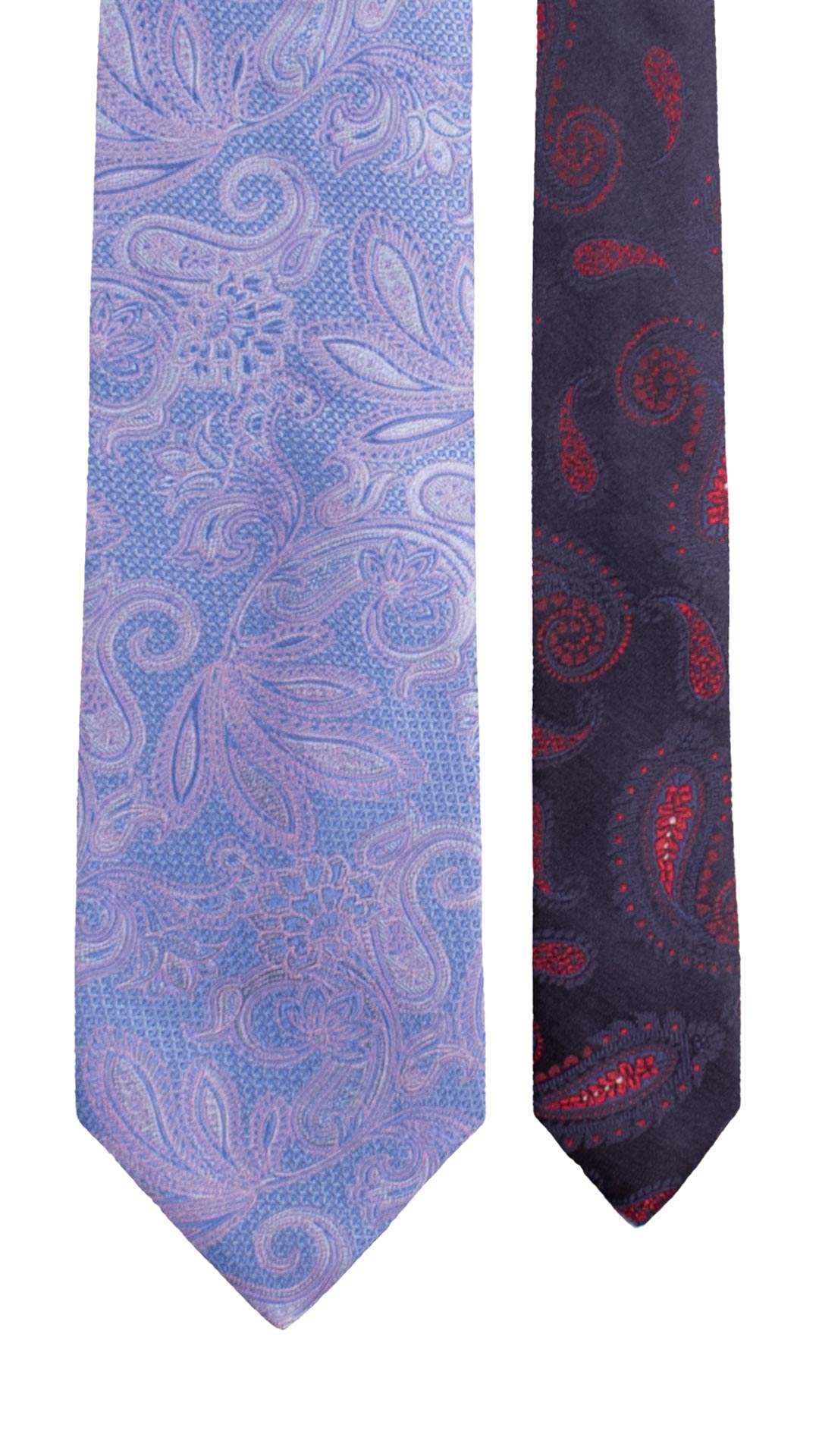 Cravatta di Seta Azzurra Paisley Celeste Glicine Nodo in Contrasto Viola Paisley Azzurro Giallo N3311 Graffeo Cravatte Made in Italy Pala
