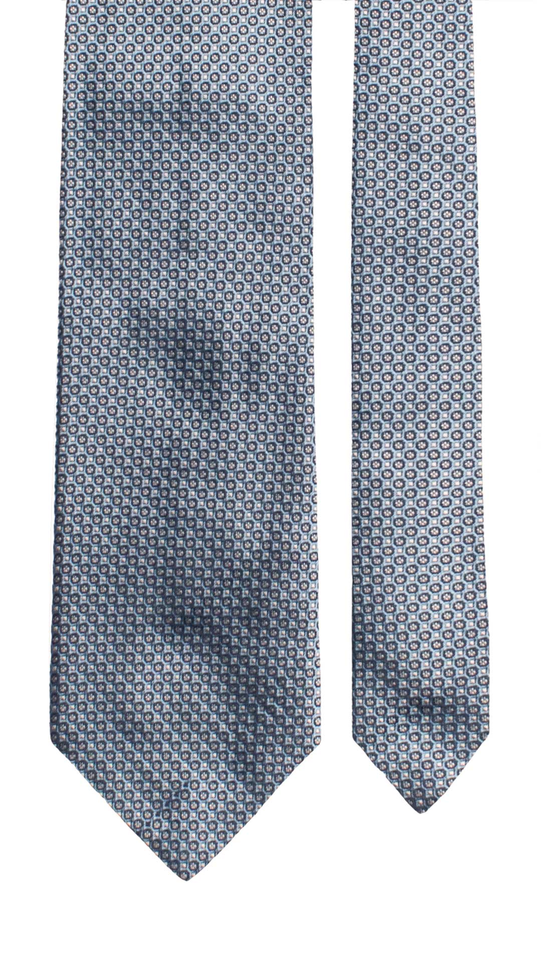 Cravatta di Seta Azzurro Polvere Fantasia Blu Bianco 8098 Made in Italy Graffeo Cravatte Pala