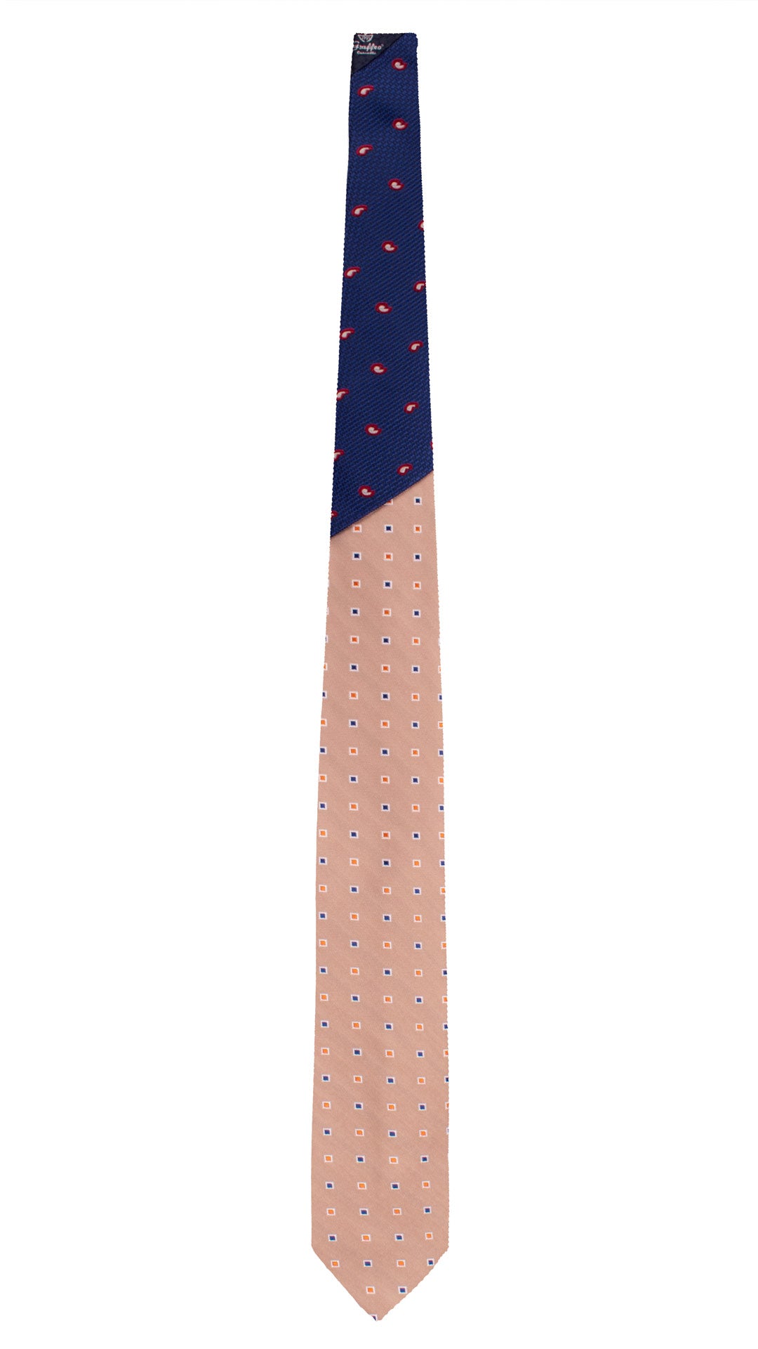 Cravatta di Seta Beige Fantasia Arancione Blu Bianco Nodo in Contrasto Bluette Paisley Rosso Bianco N3364 Made in Italy Graffeo Cravatte Intera