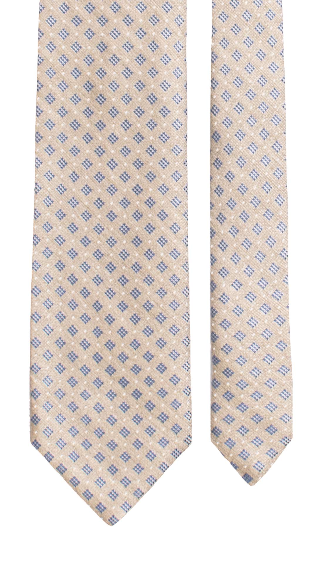 Cravatta di Seta Beige Fantasia Avio Bianco 7732 Made in Italy Graffeo Cravatte Pala
