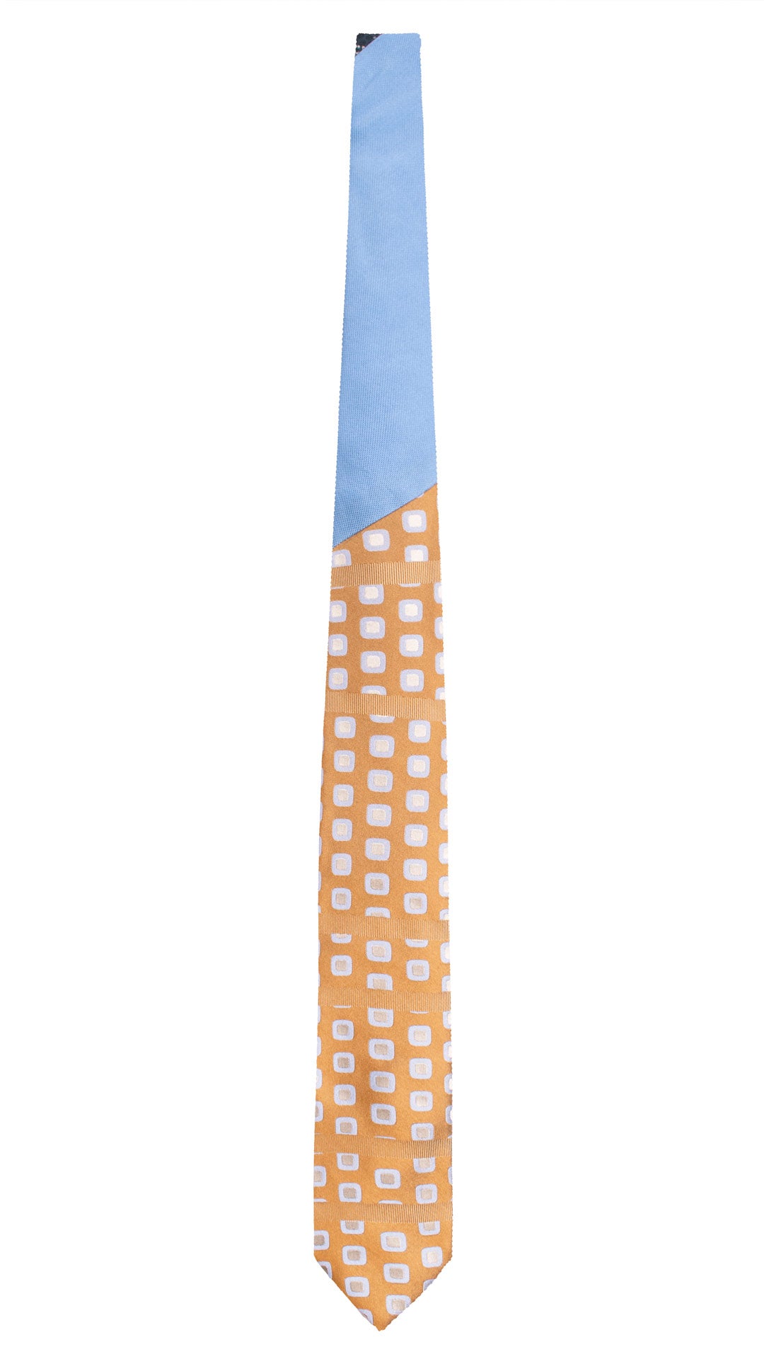 Cravatta di Seta Beige Fantasia Celeste Bianco Nodo in Contrasto Azzurro N3434 Made in Italy Graffeo Cravatte Intera