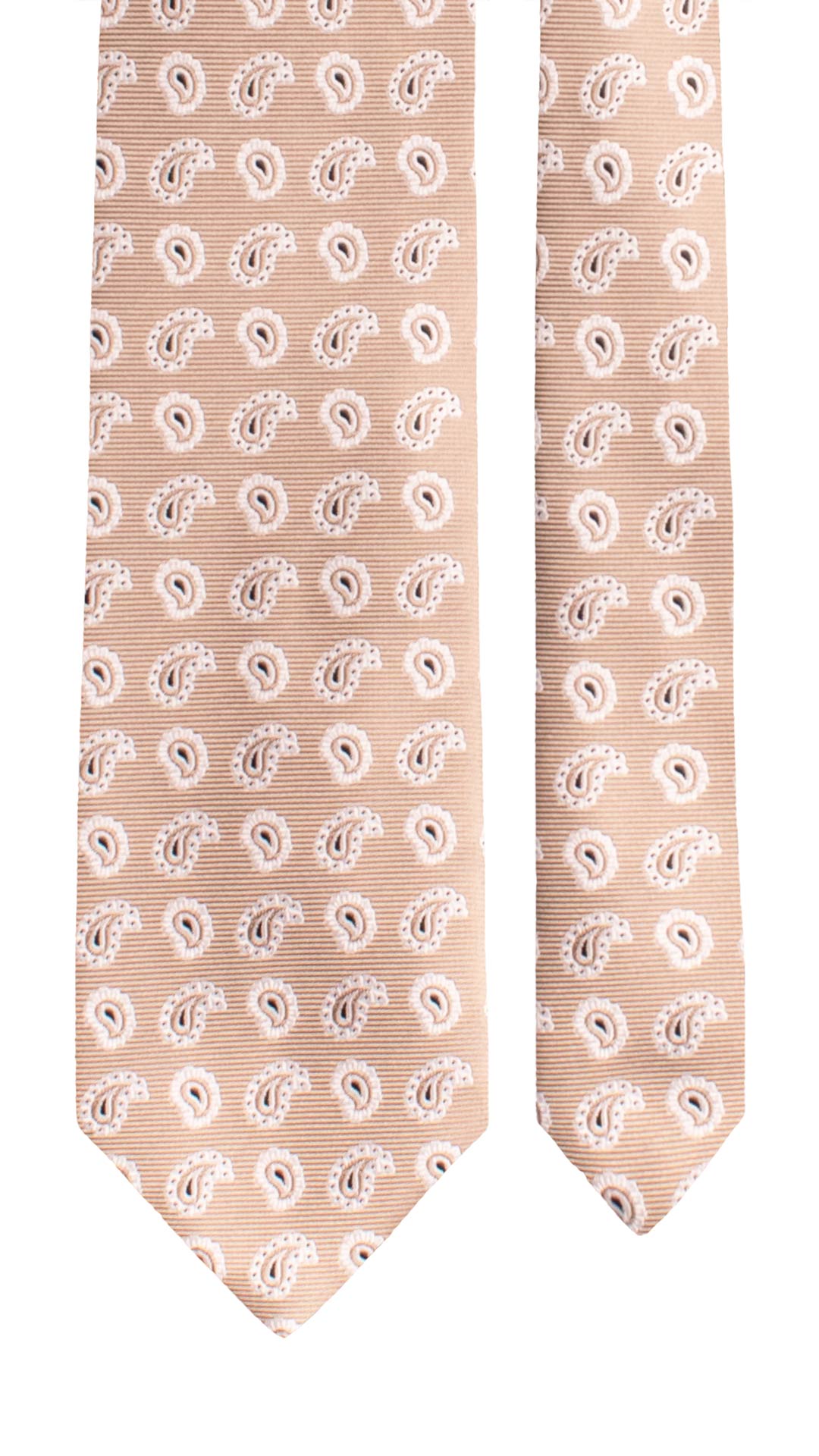 Cravatta di Seta Beige Paisley Bianco Blu Scuro 1862 Graffeo Cravatte Made in Italy Pala