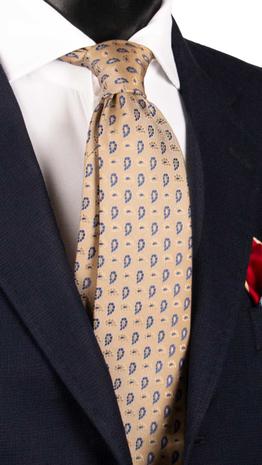 Cravatta di Seta Beige Paisley Tono su Tono Blu Navy 2000 Graffeo Cravatte Made in Italy