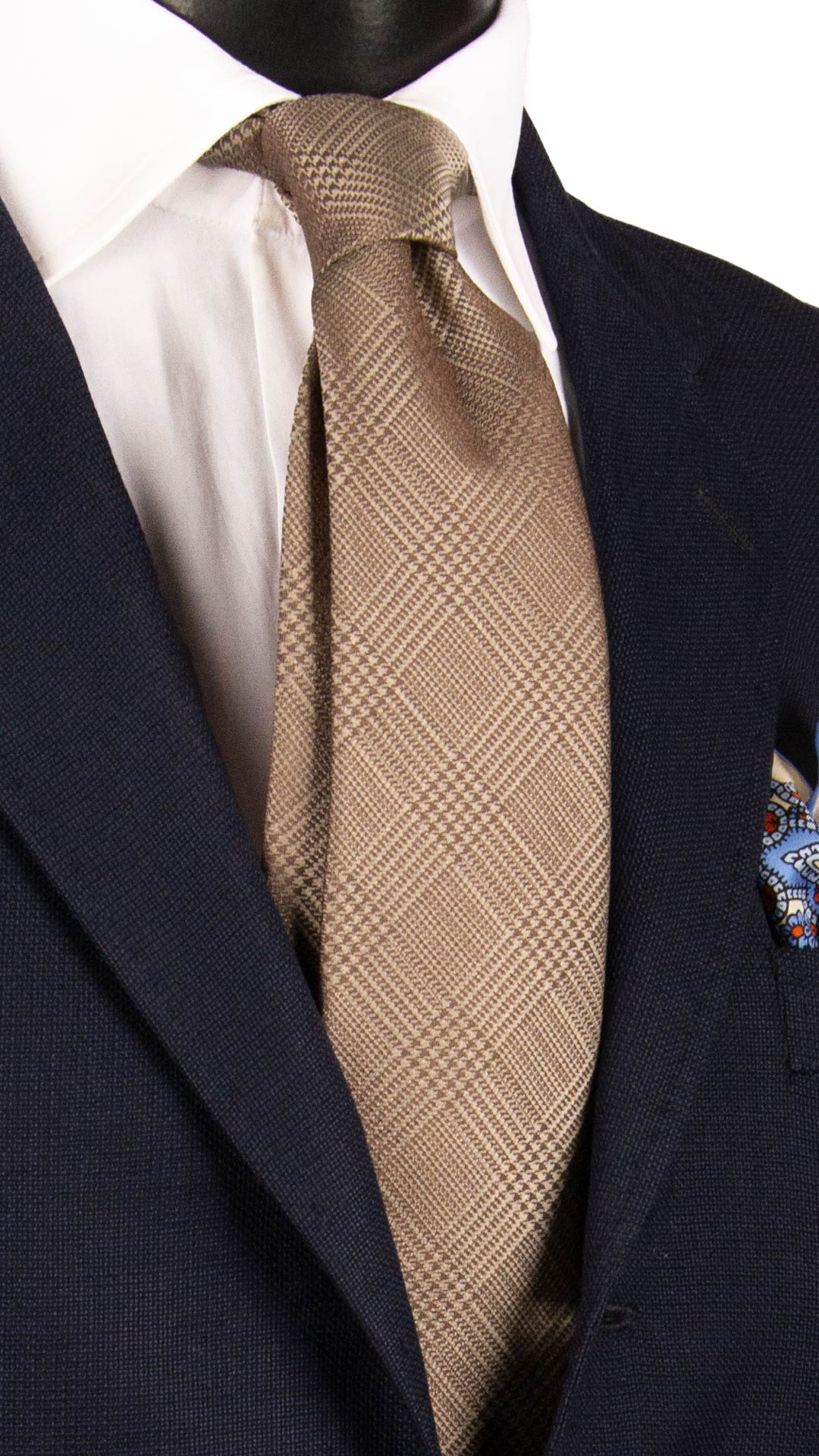 Cravatta di Seta Beige Principe di Galles 7364 Graffeo Cravatte Made in Italy