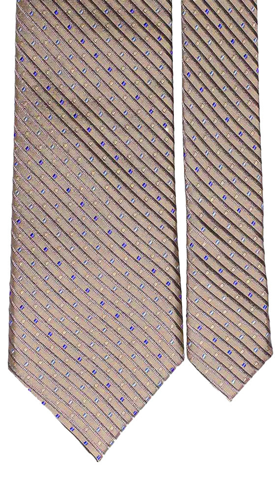 Cravatta di Seta Beige Riga Tortora Fantasia Celeste Bluette Made in Italy Graffeo Cravatte