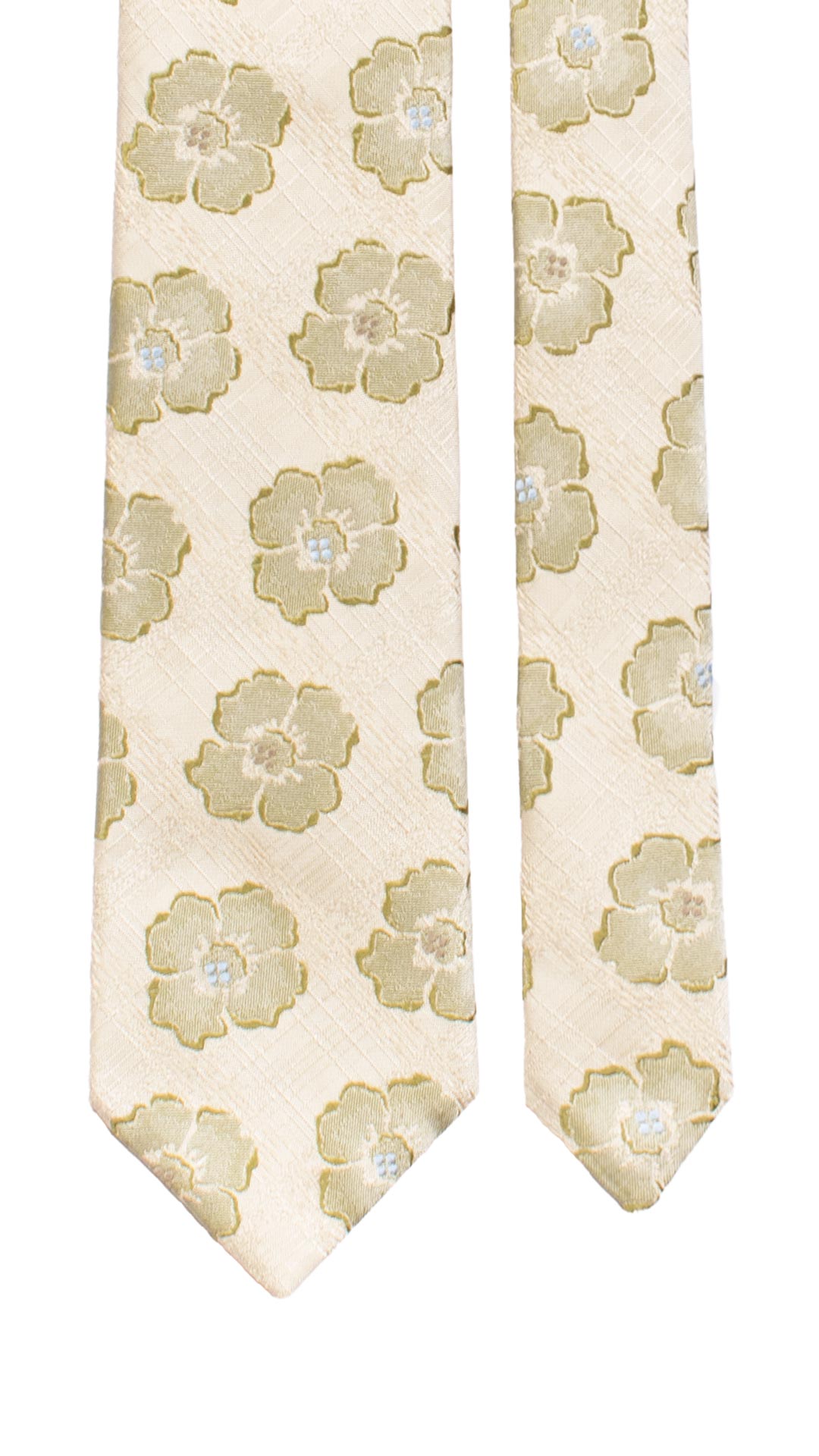 Cravatta di Seta Beige a Fiori Verdi 7472 Made in Italy Graffeo Cravatte Pala