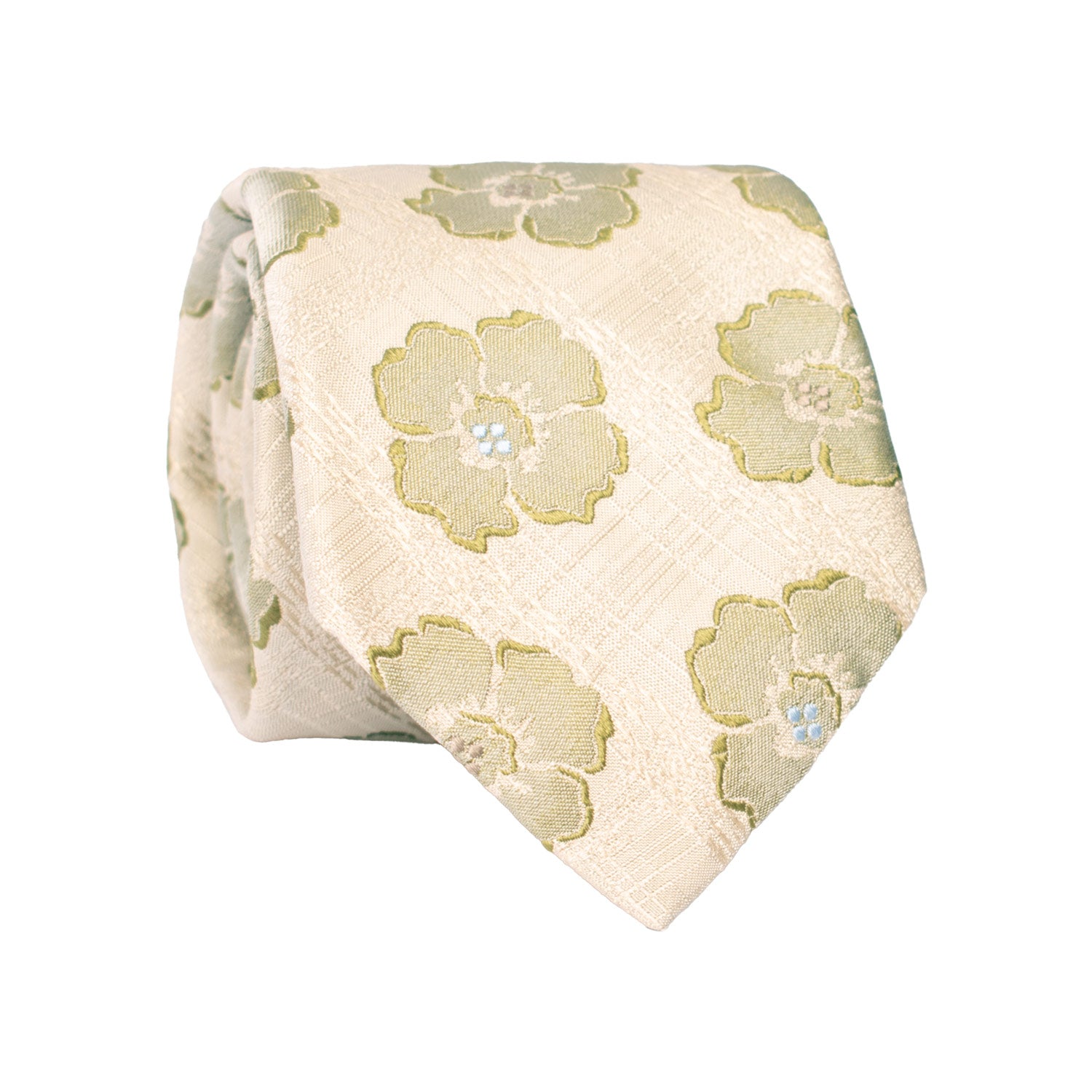 Cravatta di Seta Beige a Fiori Verdi 7472 Made in Italy Graffeo Cravatte Rotolo