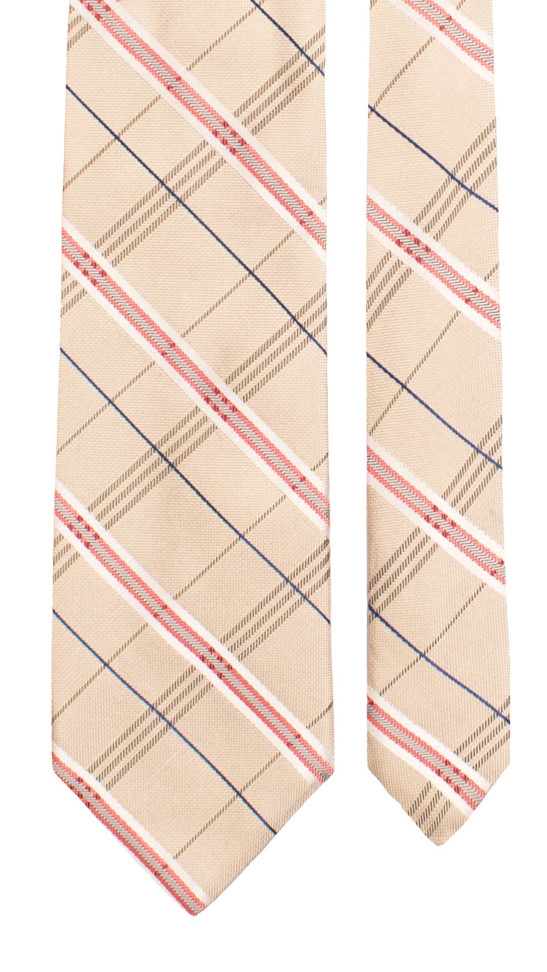 Cravatta di Seta Beige a Quadri Magenta Blu Grigio Perla 7707 Made in Italy Graffeo Cravatte Pala