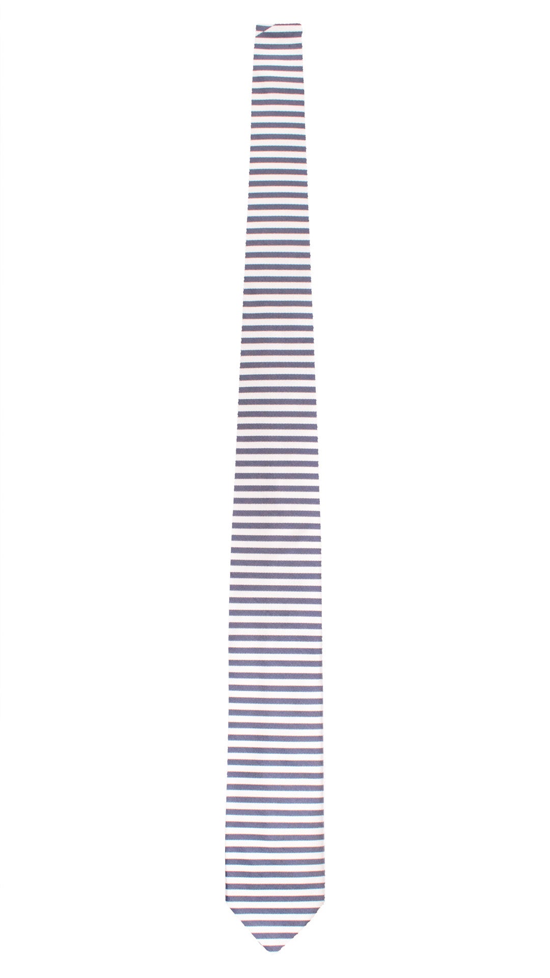 Cravatta di Seta Bianco Panna con Righe Orizzontali Blu 7766 Intera