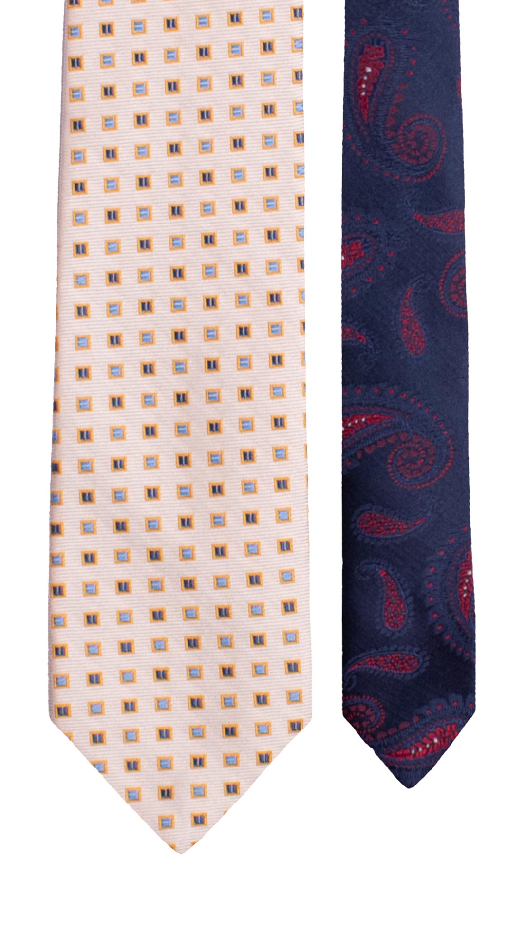 Cravatta di Seta Bianco Perla Fantasia Multicolor Nodo in Contrasto Marrone Paisley Celeste Blu Notte N3339 Graffeo Cravatte Made in Italy Pala