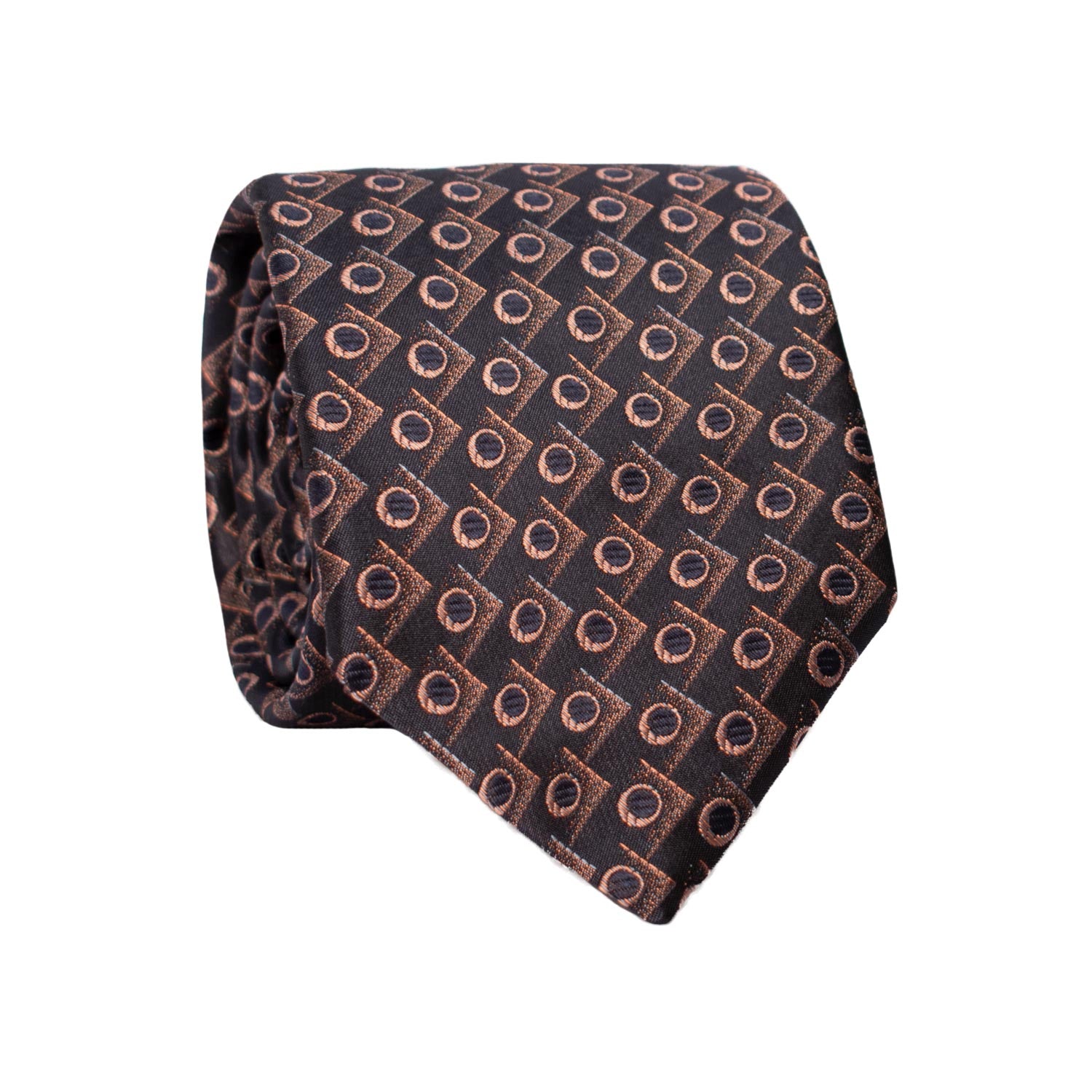 Cravatta di Seta Blu Fantasia Arancione Grigia 7279 Graffeo Cravatte Made in Italy Rotolo