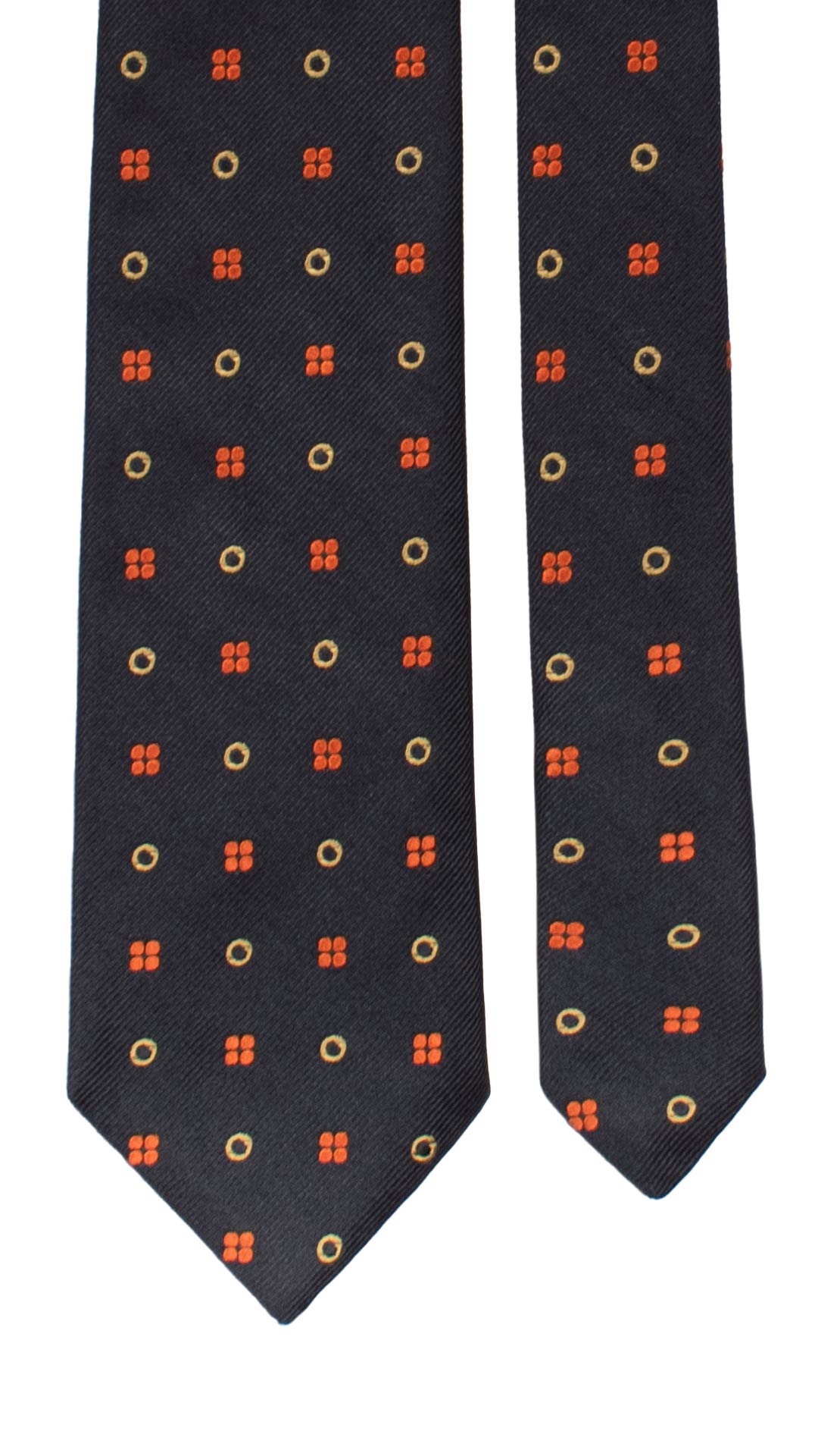 Cravatta di Seta Blu Fantasia Arancione Verde Chiaro AN7367 Graffeo Cravatte Made in Italy Pala